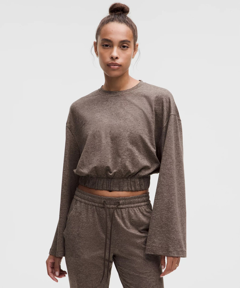 Soft Jersey Relaxed Cinchable Crewneck Long-Sleeve Shirt 1