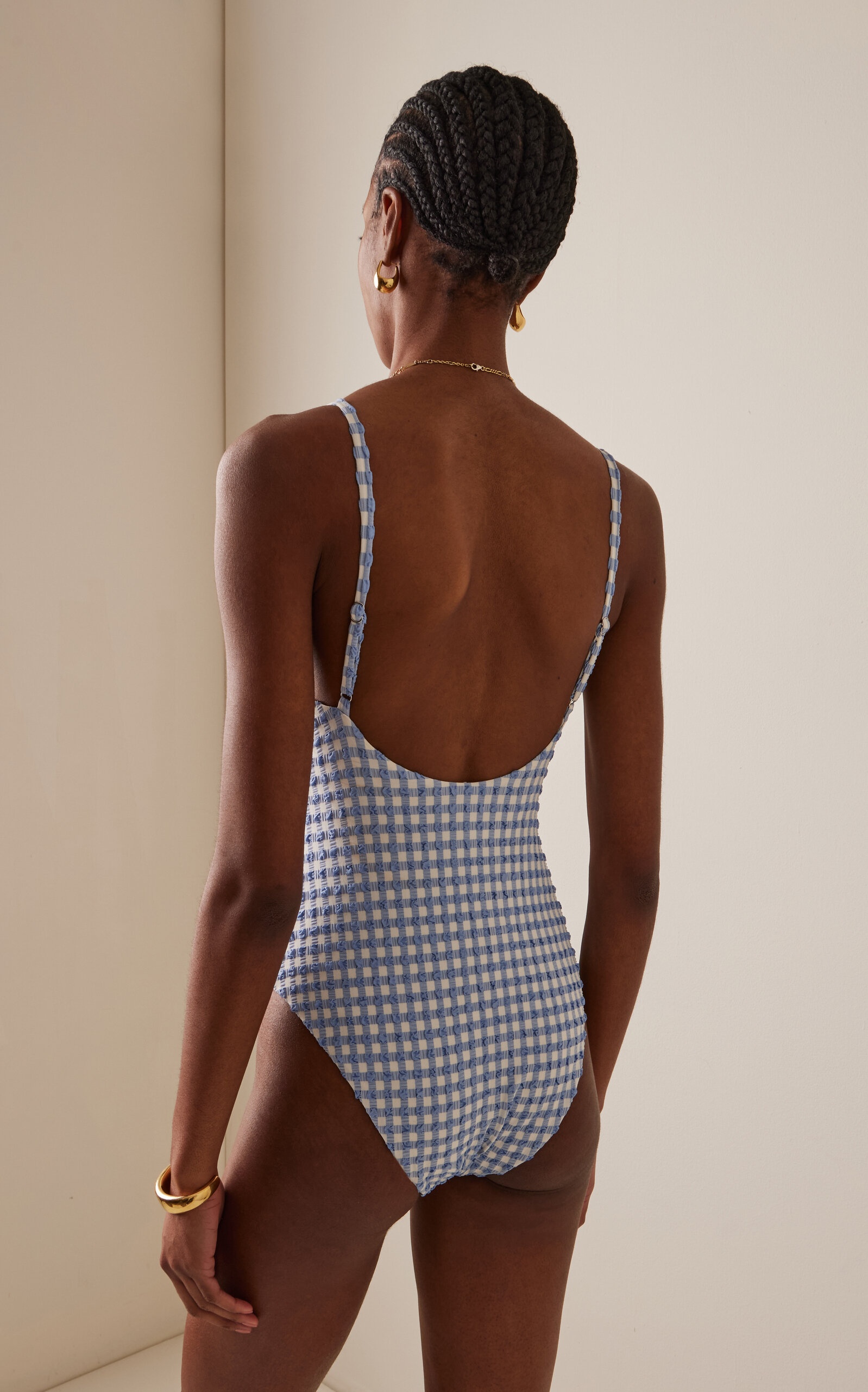 Suni Gingham Seersucker One-Piece Swimsuit blue - 3