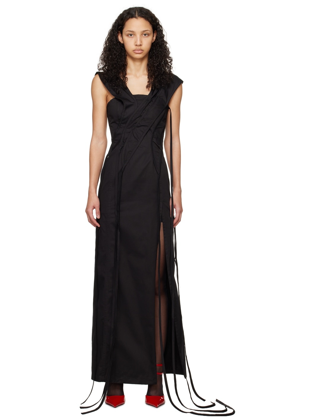 Black Asymmetric Maxi Dress - 1