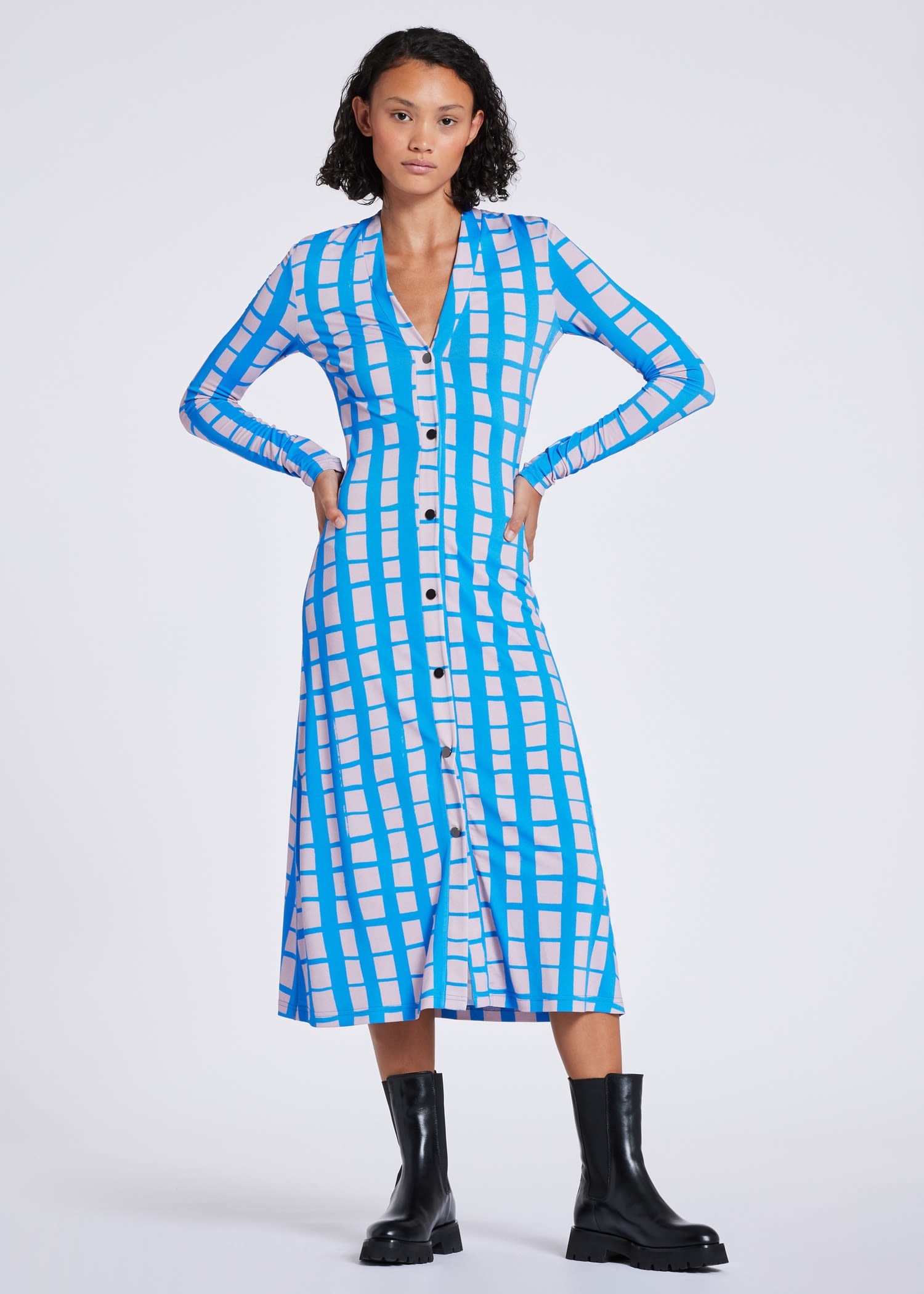 'Hand Drawn Check' Midi Dress - 4