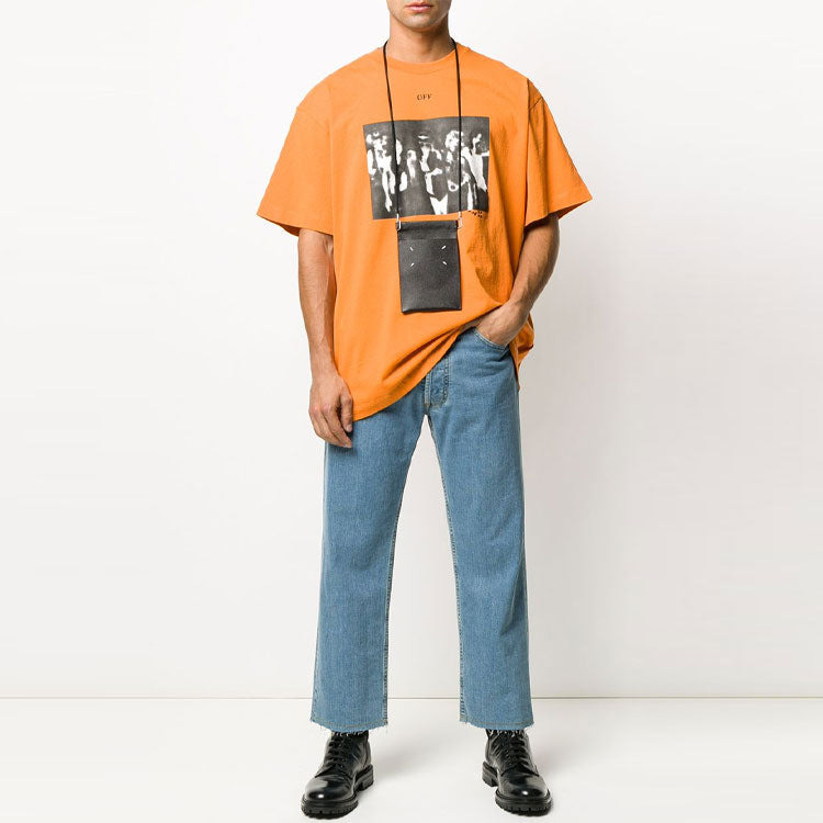Men's Off-White Arrow Printing Round Neck Short Sleeve Orange T-Shirt OMAA038R201850151910 - 4