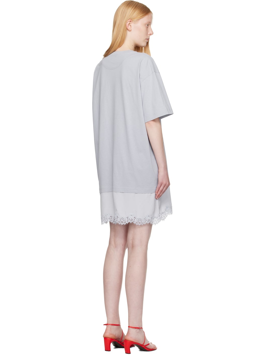 Blue Lace-Insert Graphic T-shirt Minidress - 3
