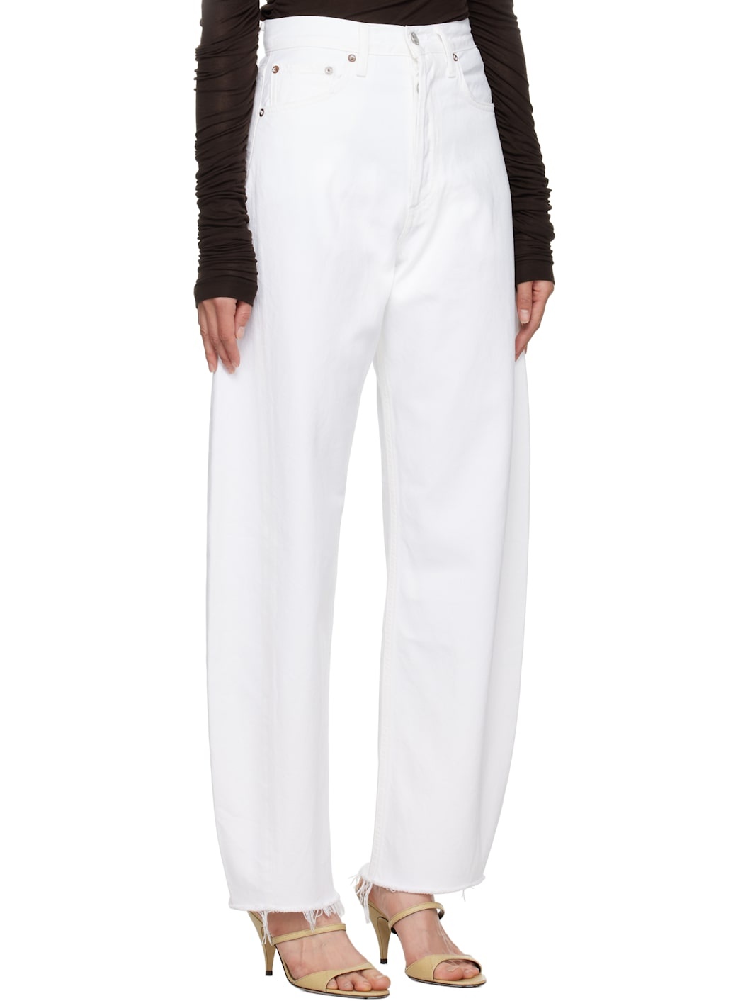 White Luna High Rise Pierced Taper Jeans - 2