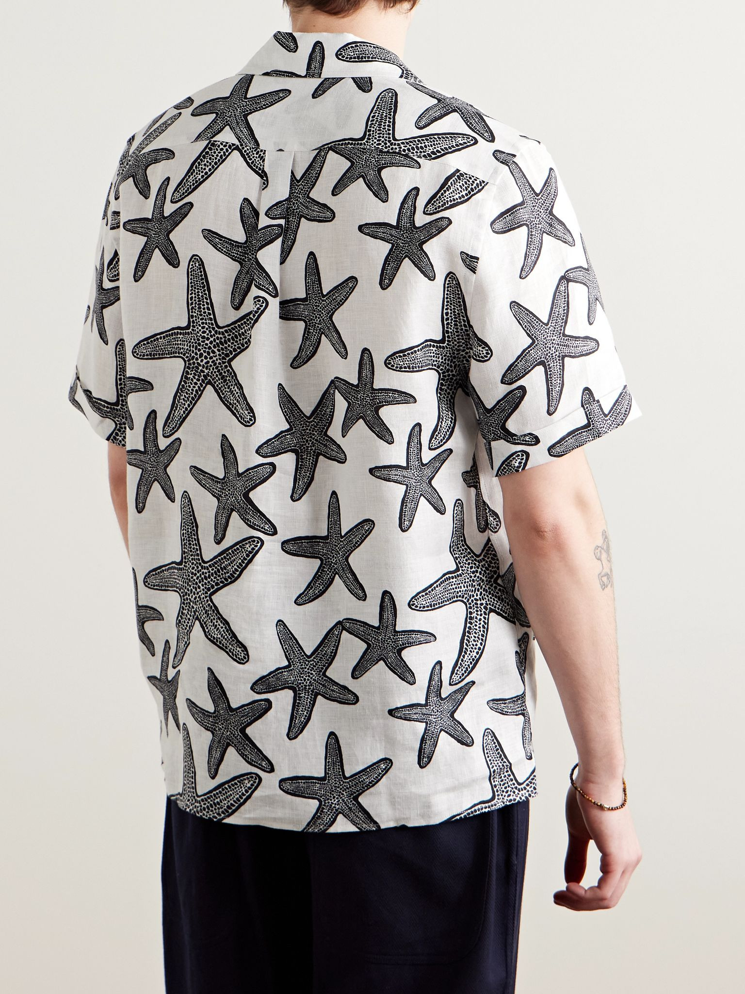 Charli Camp-Collar Printed Linen Shirt White - 3