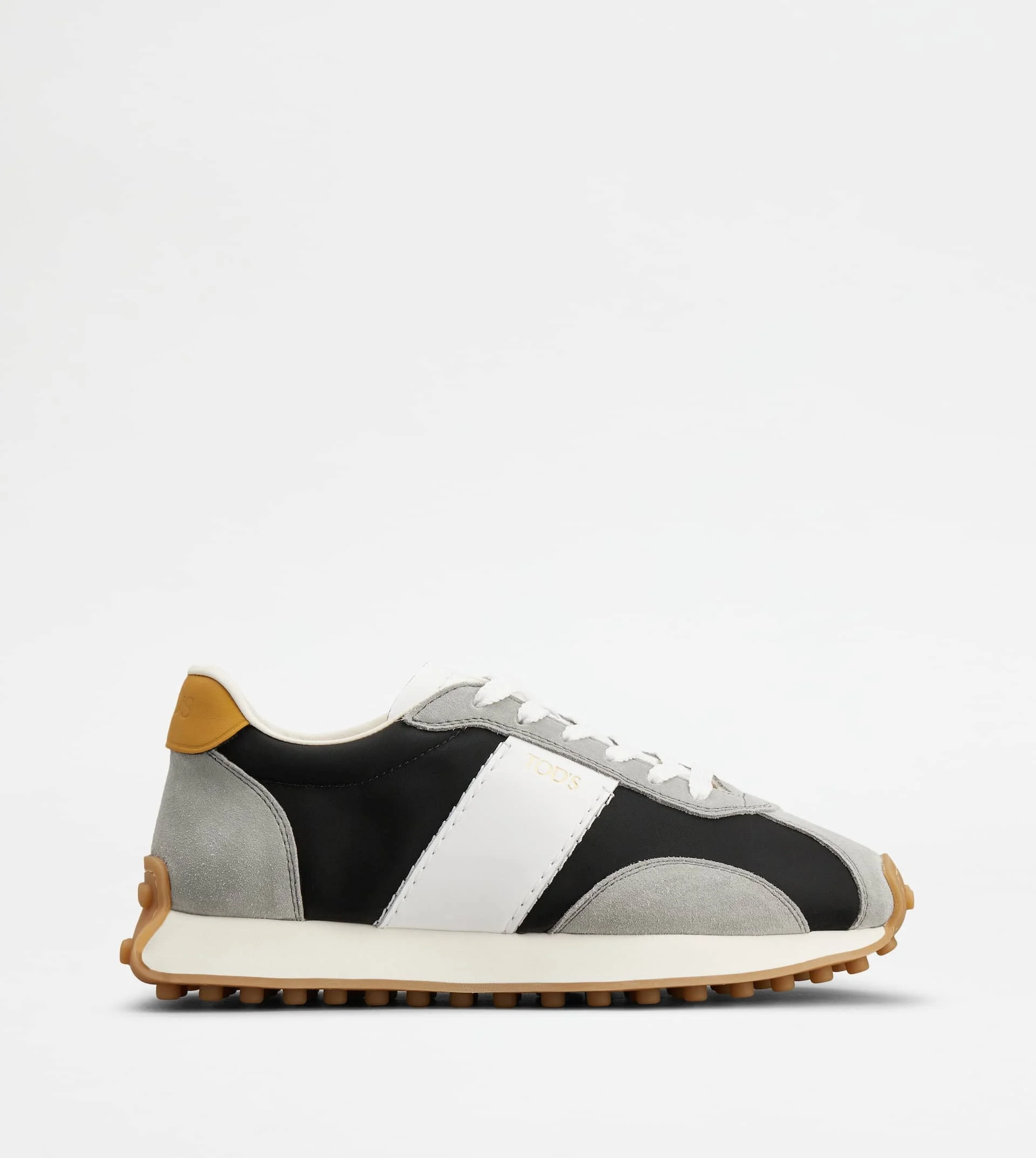 SNEAKERS IN LEATHER AND TECHNICAL FABRIC - GREY, BLACK, WHITE - 1