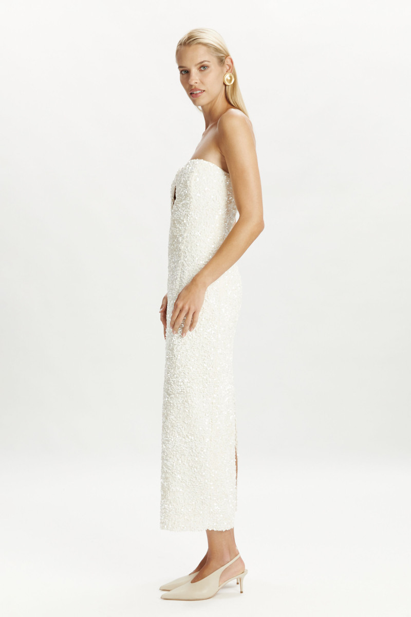 Braya Sequin Midi Dress In Ivory 7
