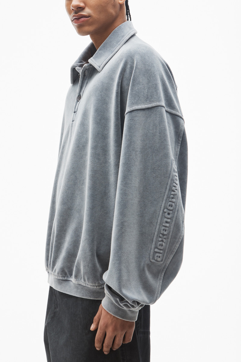 articulated polo shirt in velour with embossed logo 3