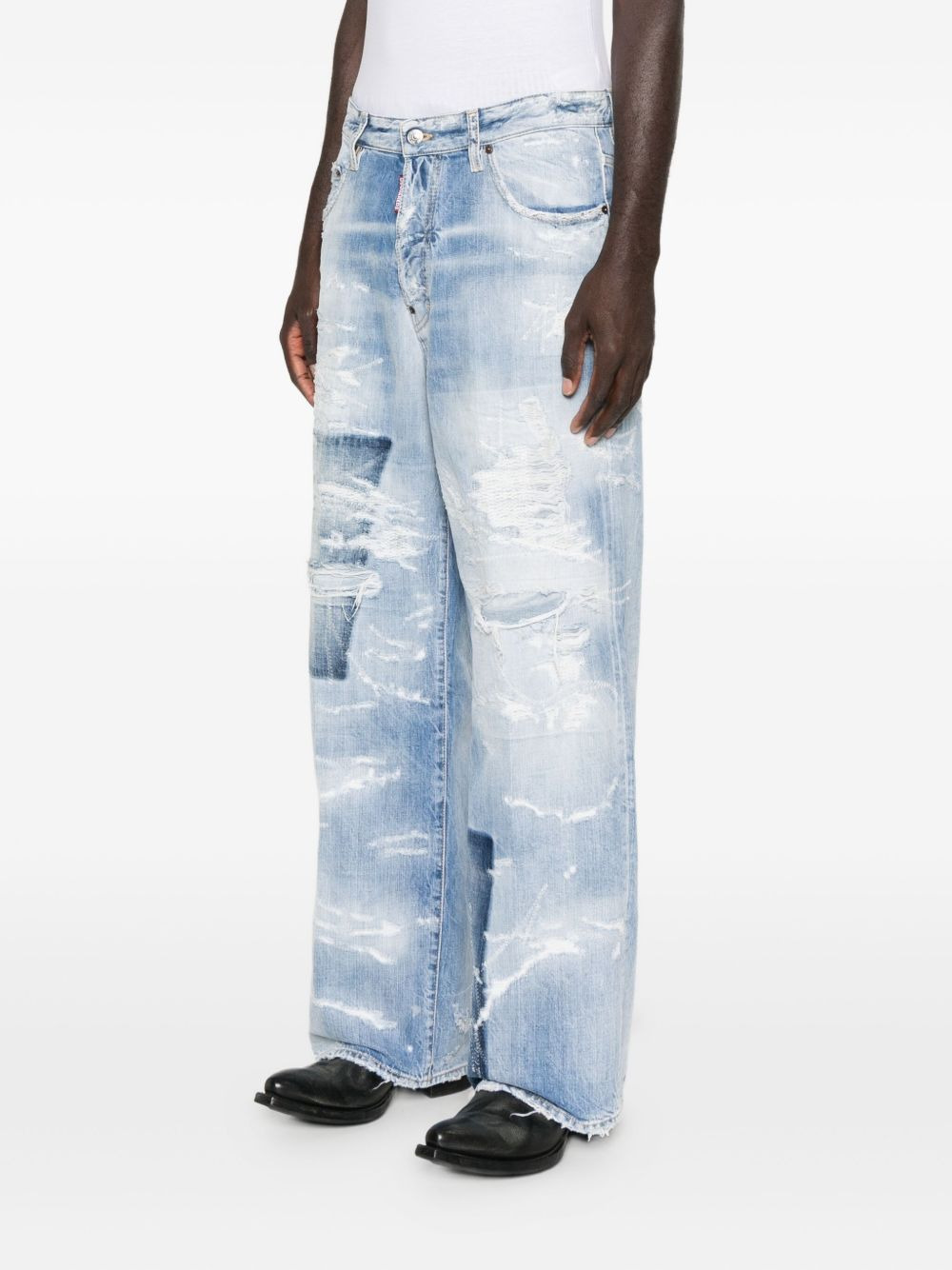 patchwork distressed jeans - 3