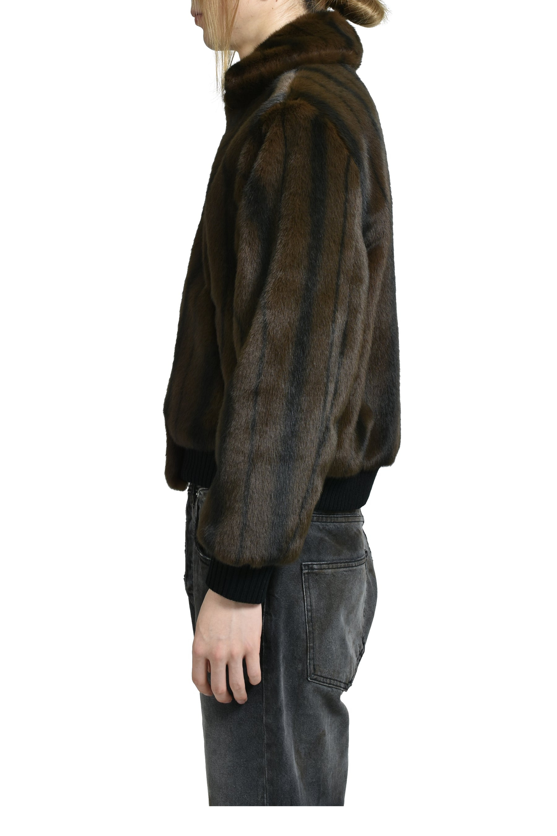 FAUX-MINK HARRINGTON JACKET / BLK BRW - 3