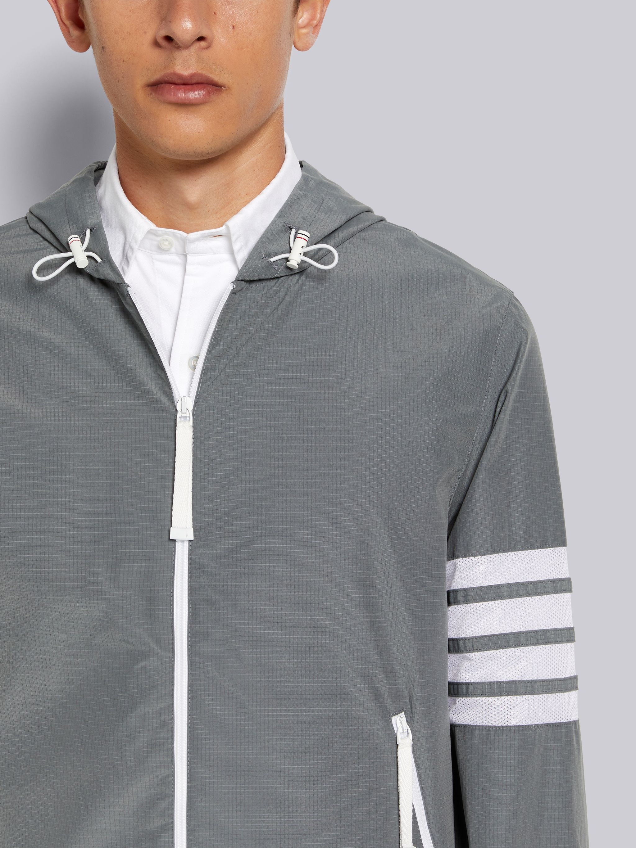 Medium Grey Sustainable Ripstop Mesh 4-Bar Hooded Zip up Jacket - 5