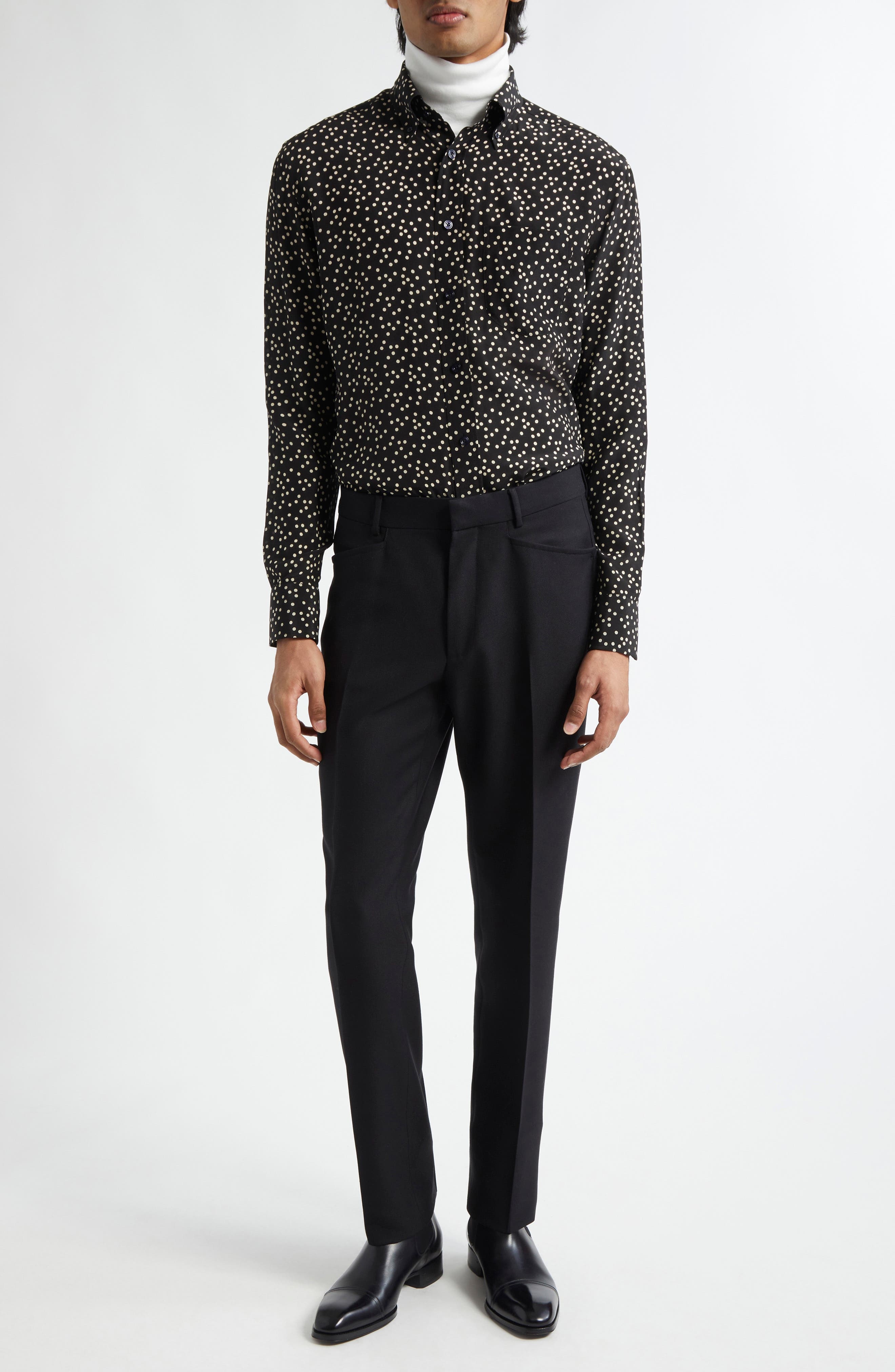 TOM FORD Irregular Polka Dot Silk Crêpe de Chine Shirt in Black/White at Nordstrom - 7