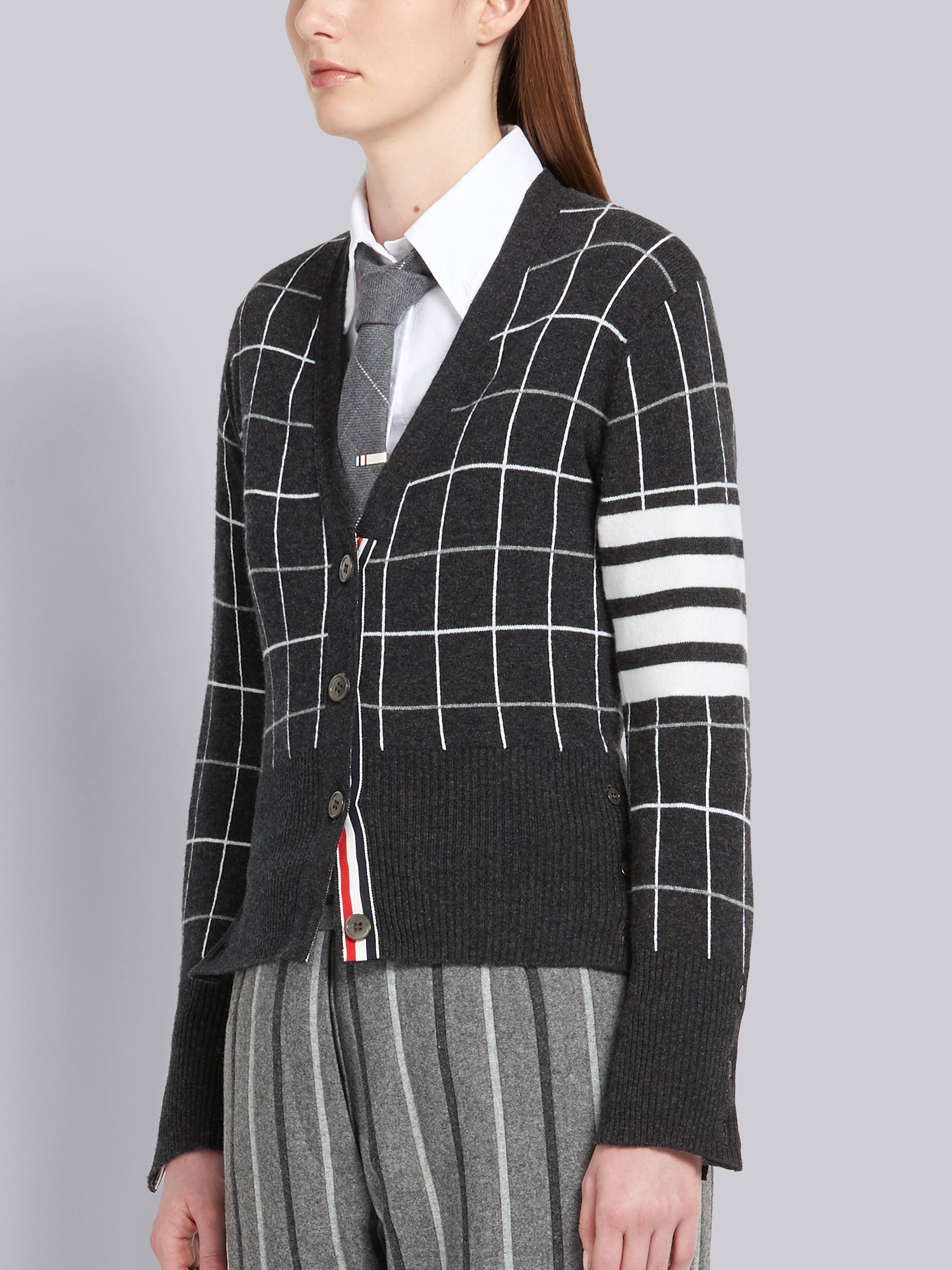 WINDOWPANE CHECK CASHMERE CARDIGAN - 2