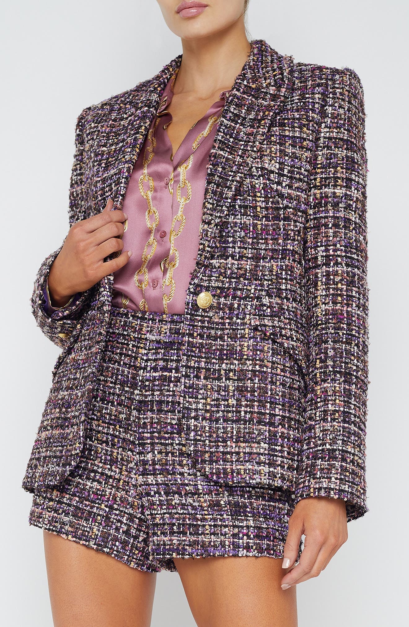 L'AGENCE Chamberlain Tweed Blazer in Purple Multi Tweed at Nordstrom - 3