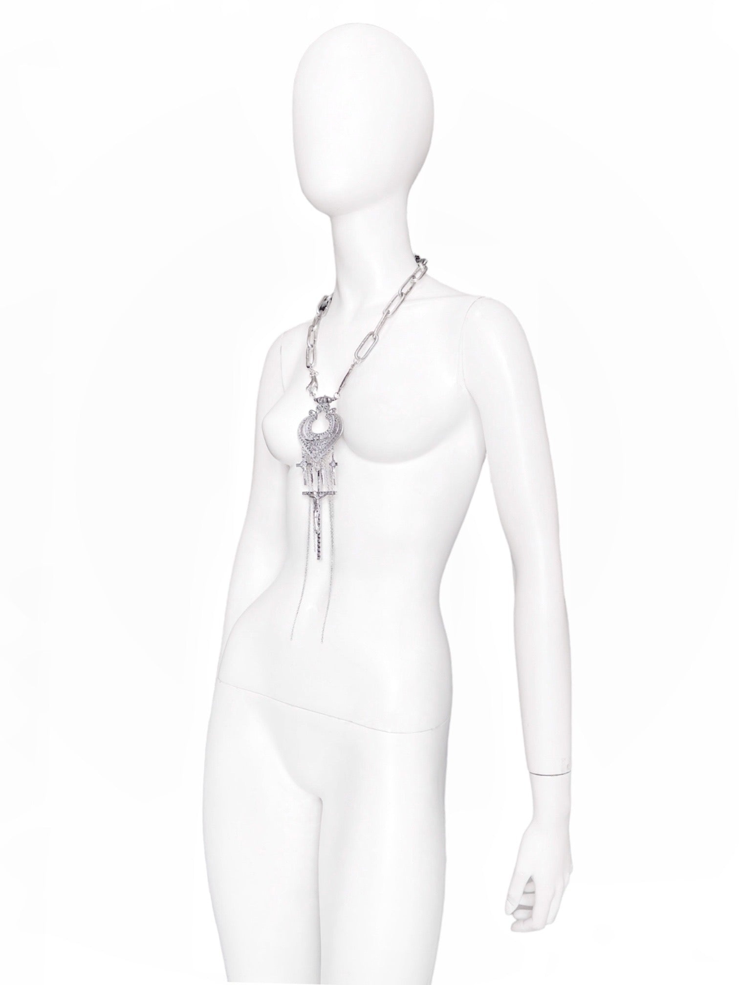 Jean Paul Gaultier 90S Sample Spade Chain Fringe Triple Crucifix Cross Chain Necklace - 4