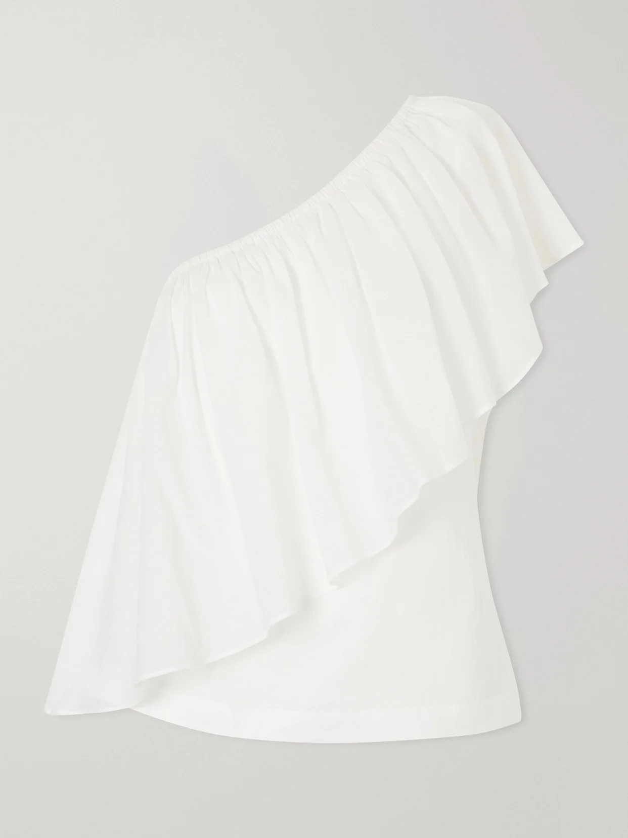 Wedge Ruffled One-shoulder Cotton-voile Blouse - 1