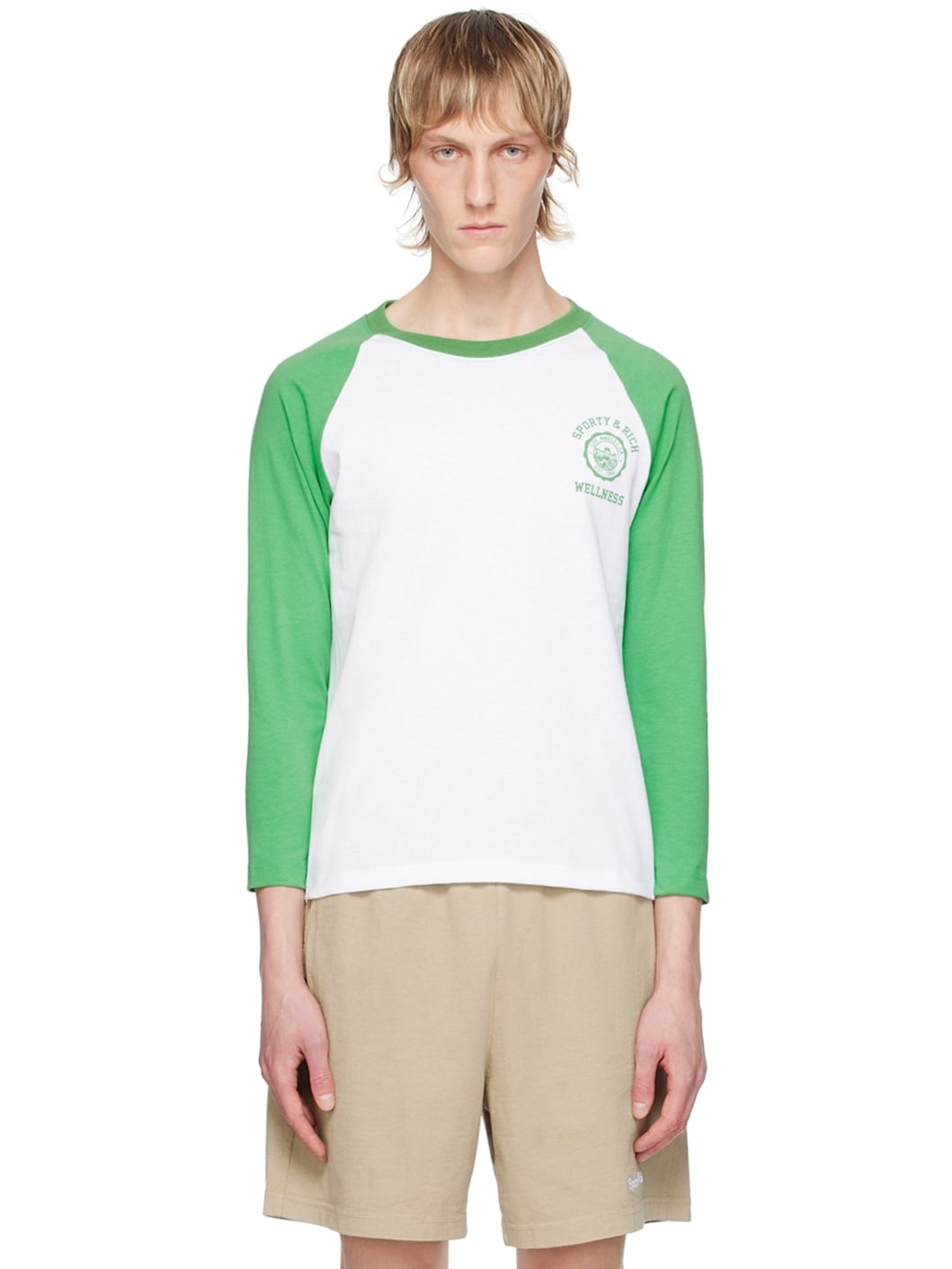 White & Green Emblem Baseball Long Sleeve T-Shirt - 1