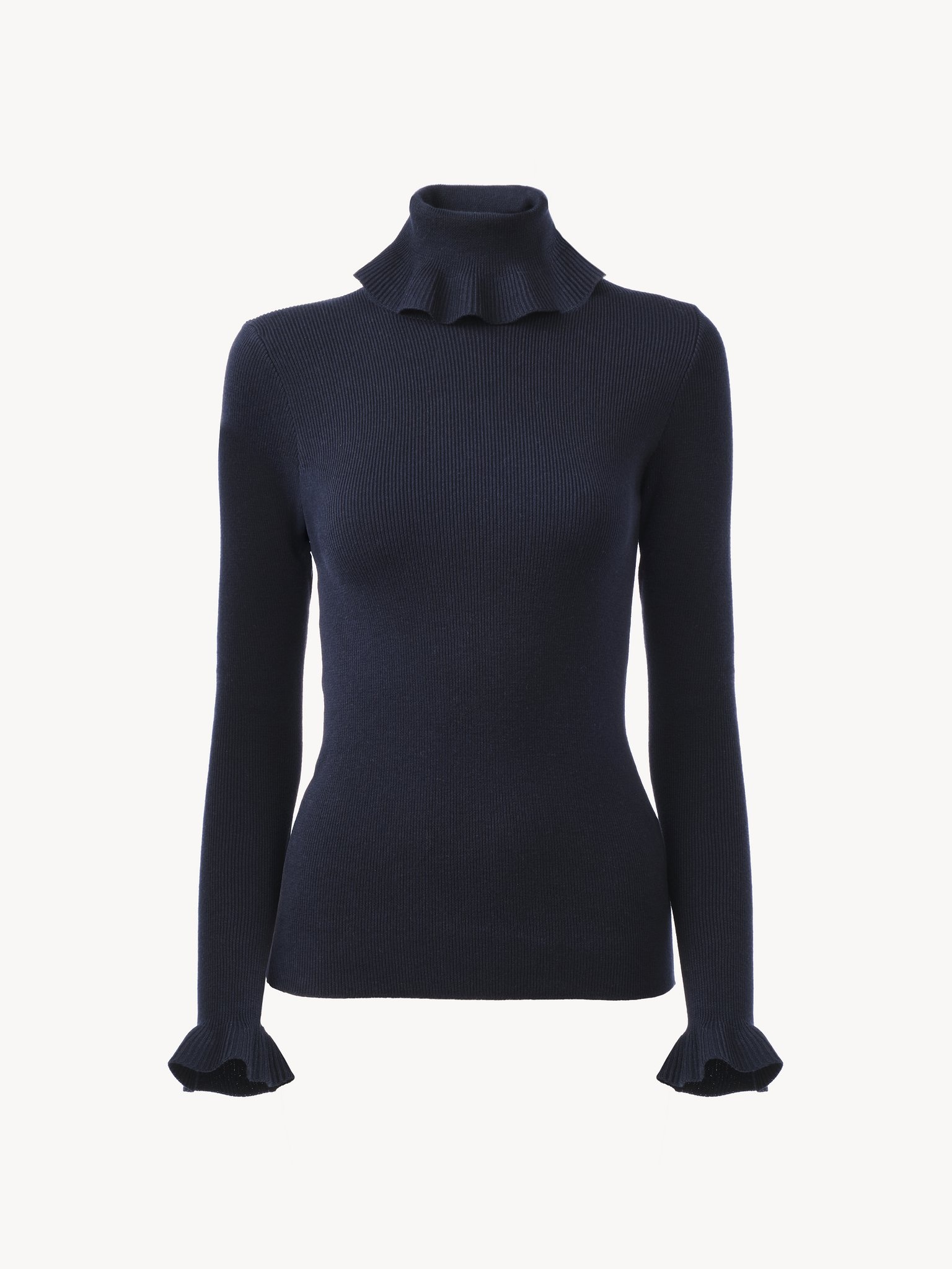 FITTED TURTLENECK SWEATER IN A COTTON & WOOL KNIT - 2