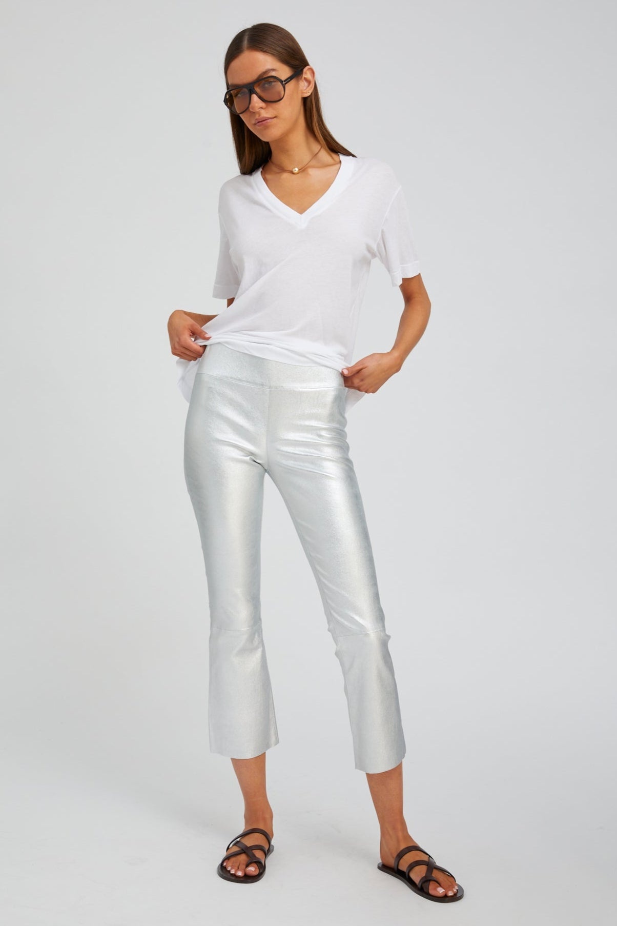 SILVER LEATHER CROP FLARE - 2