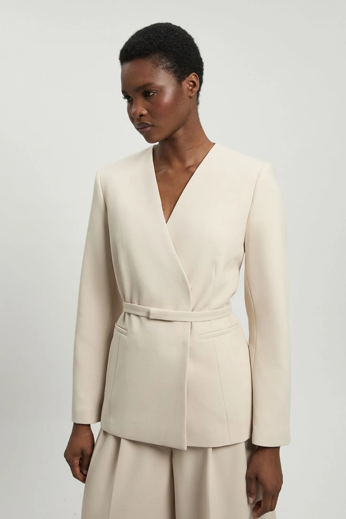 Compact Stretch Belted Tailored Jacket - 1