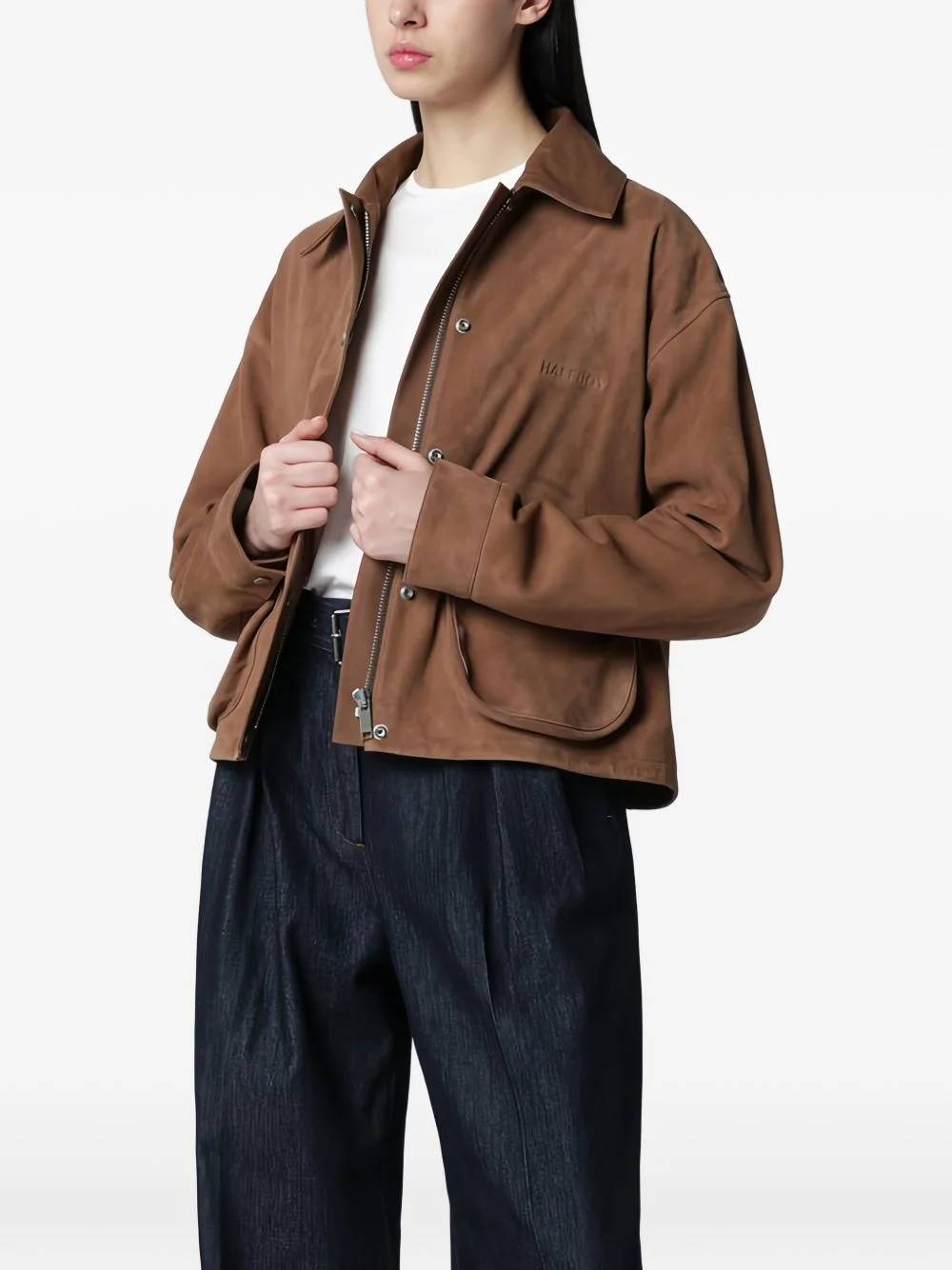 cropped leather parka - 1