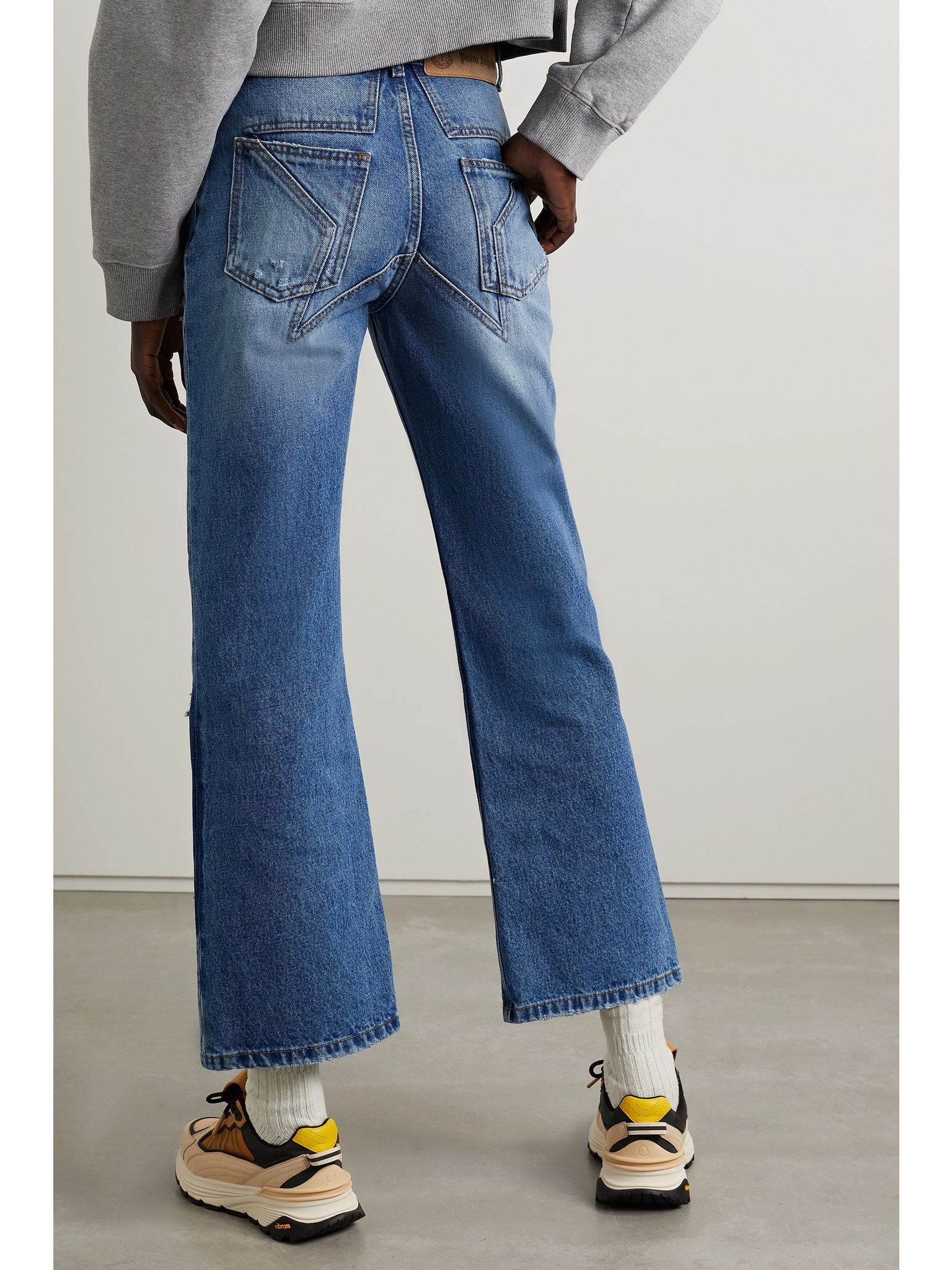 + 8 Palm Angels distressed high-rise straight-leg jeans Blue - 4