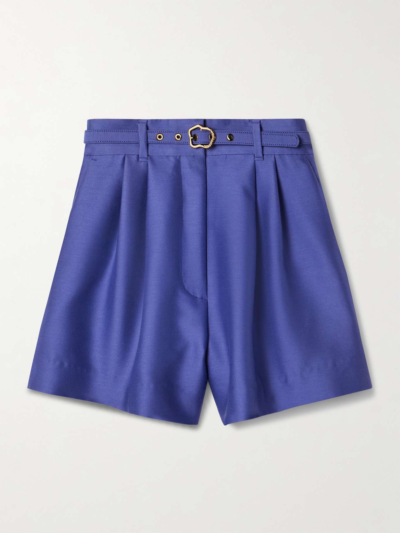 Natura belted pleated wool and silk-blend shorts - 1