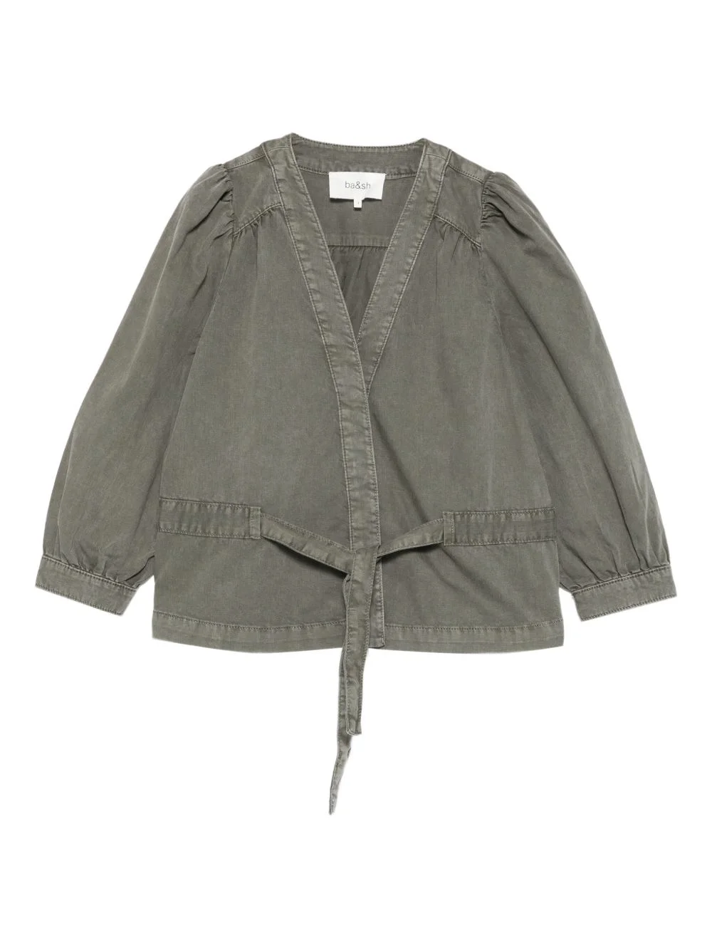 belted puff-sleeve top - 1