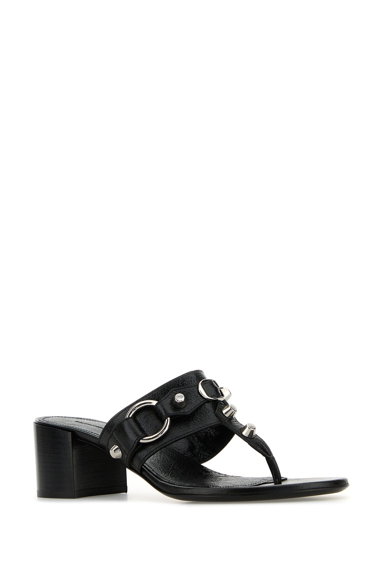 Black leather City thong mules - 2