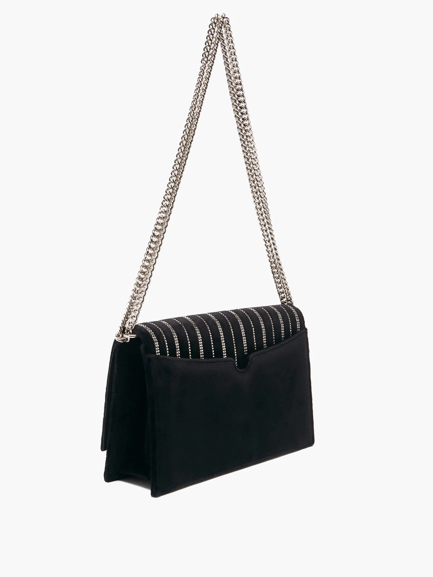 Skull crystal-striped suede cross-body bag - 4