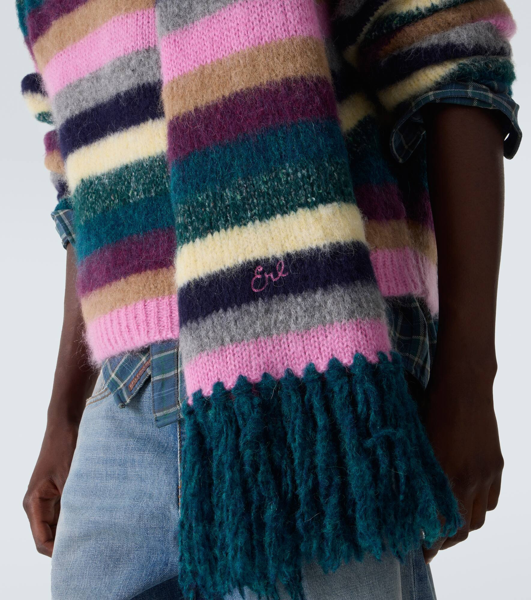 Striped alpaca wool and mohair-blend scarf - 3
