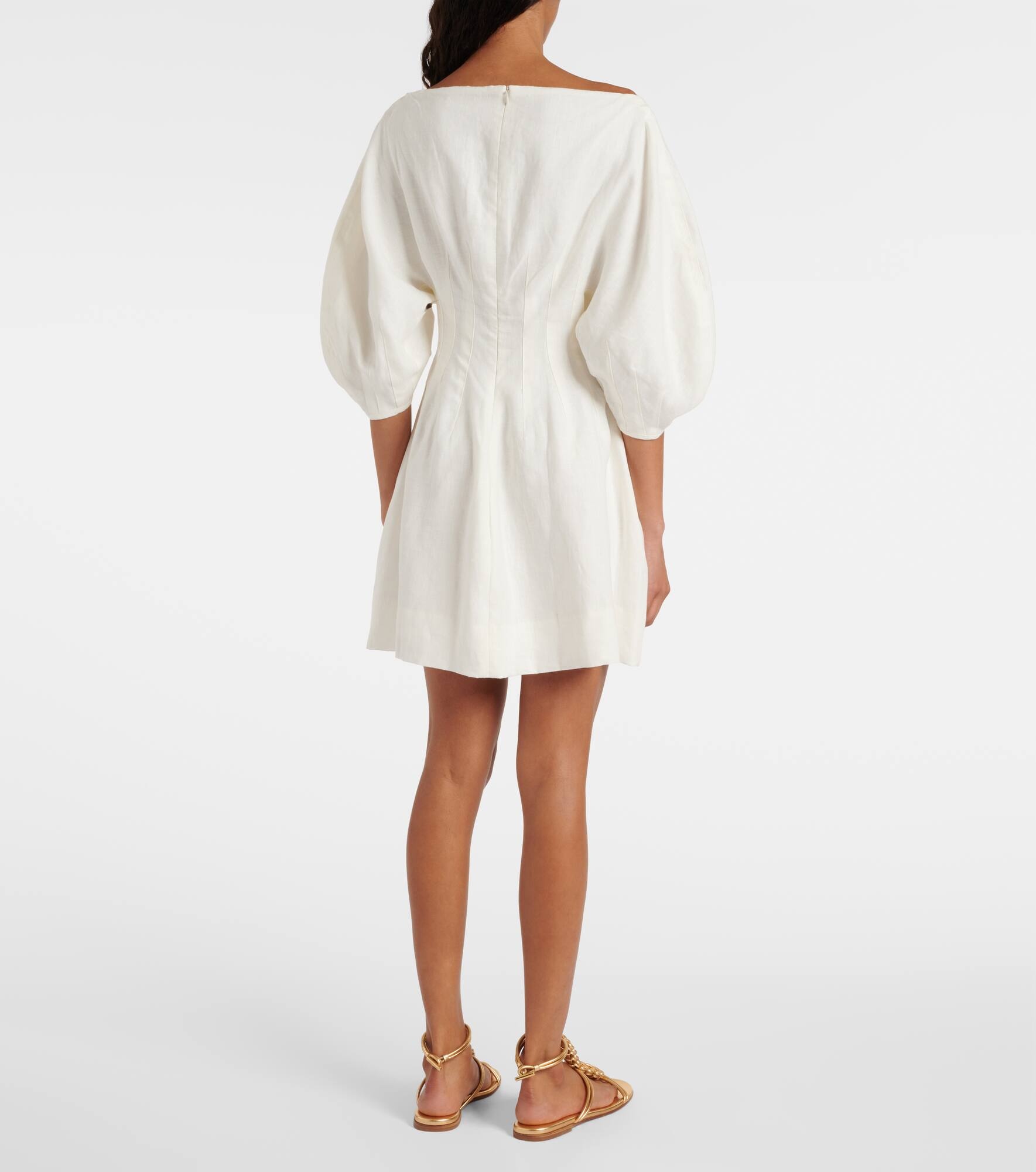 Puff-sleeve linen minidress - 3