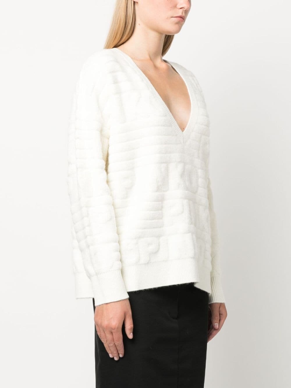 intarsia-knit logo V-neck jumper - 3