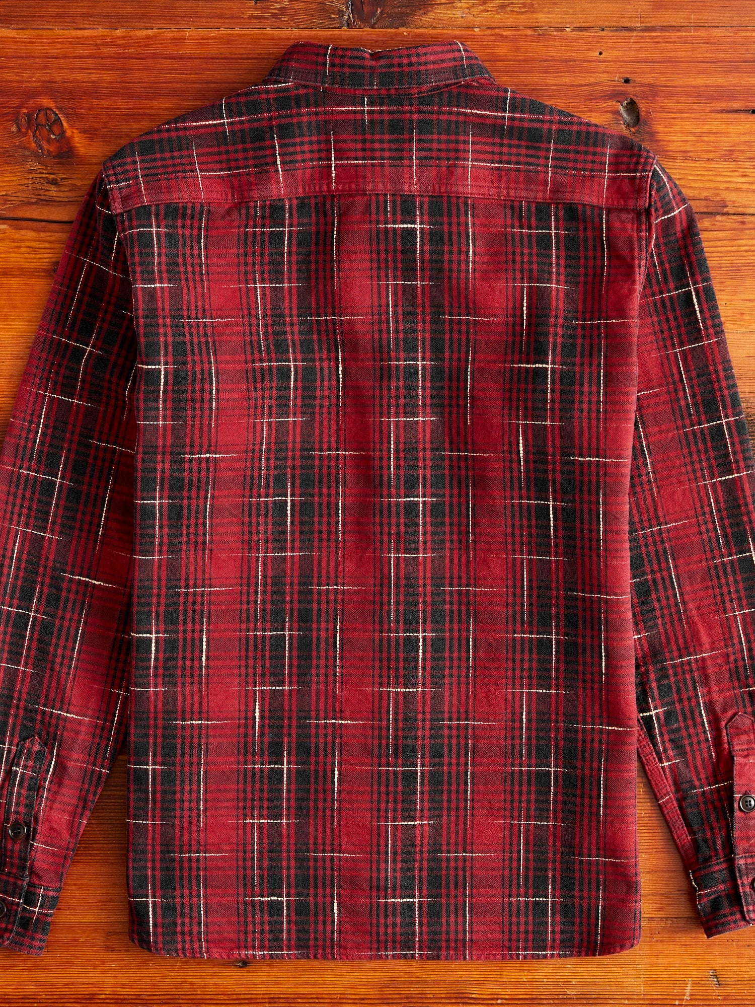 "Midare Kasuri" Heavyweight Flannel Overshirt in Red - 9