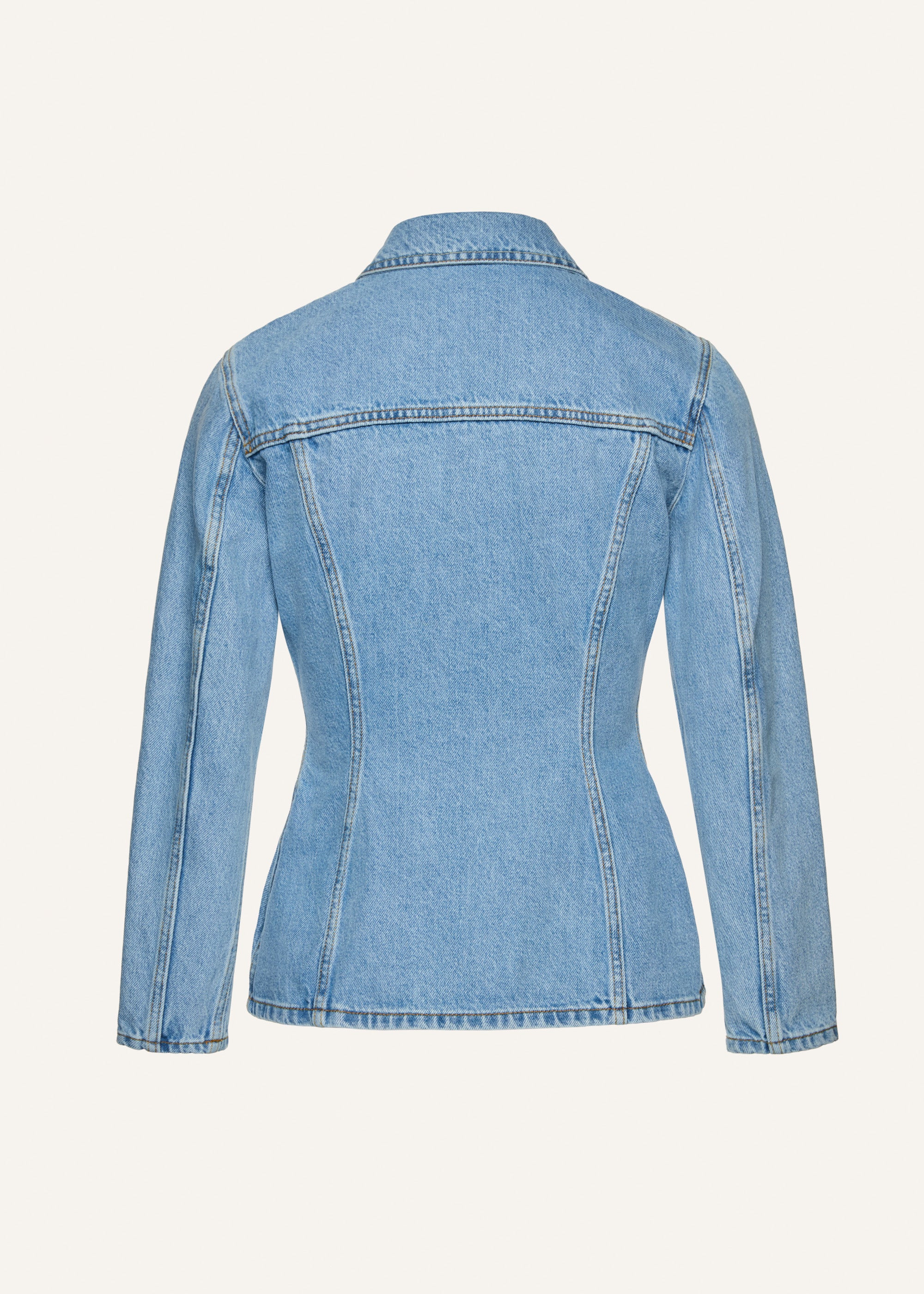 Fitted denim button up blouse in sky blue - 2