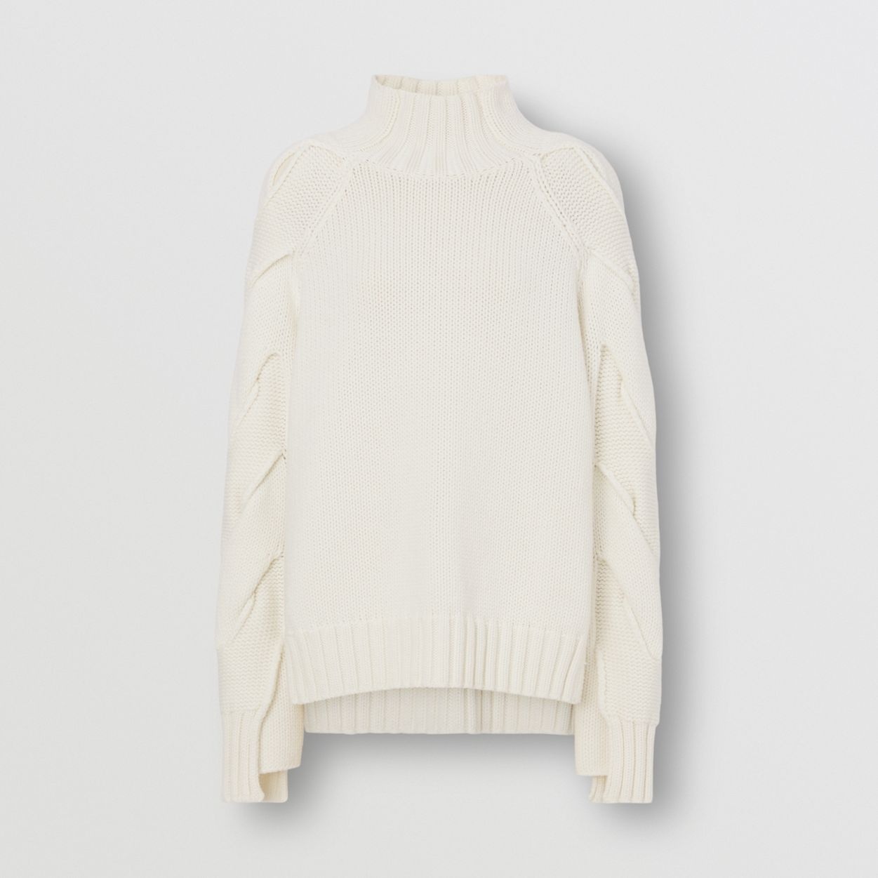 Cable Knit Cashmere Funnel Neck Sweater - 1