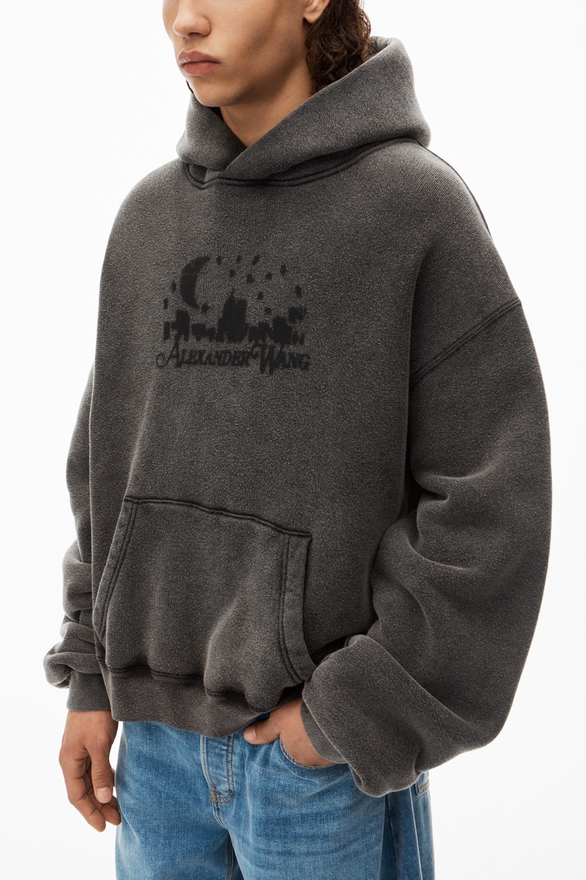 【ALEXANDER WANG】REVERSIBLE HOODIE S Unisex Reversible Raglan Hoodie in BLACK | alexanderwang®