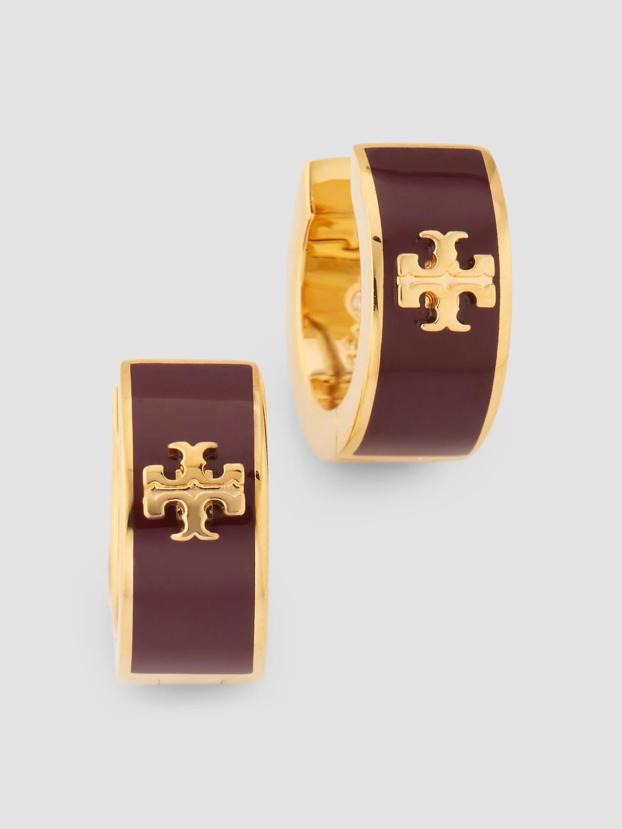Women's Icon 18K-Gold-Plated & Enamel Huggie Earrings - Tory Gold Burgundy - 1