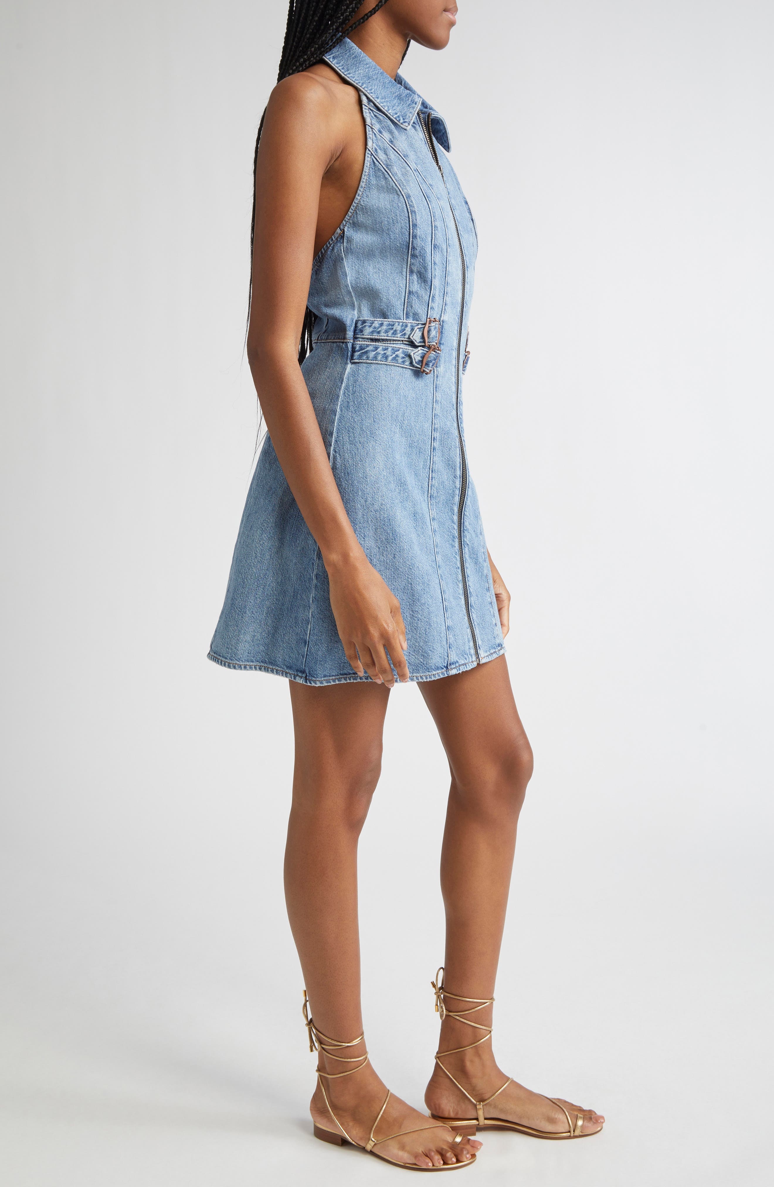 Alice + Olivia Axelle Sleeveless Denim Minidress in Peyton Vintage Blue at Nordstrom - 3