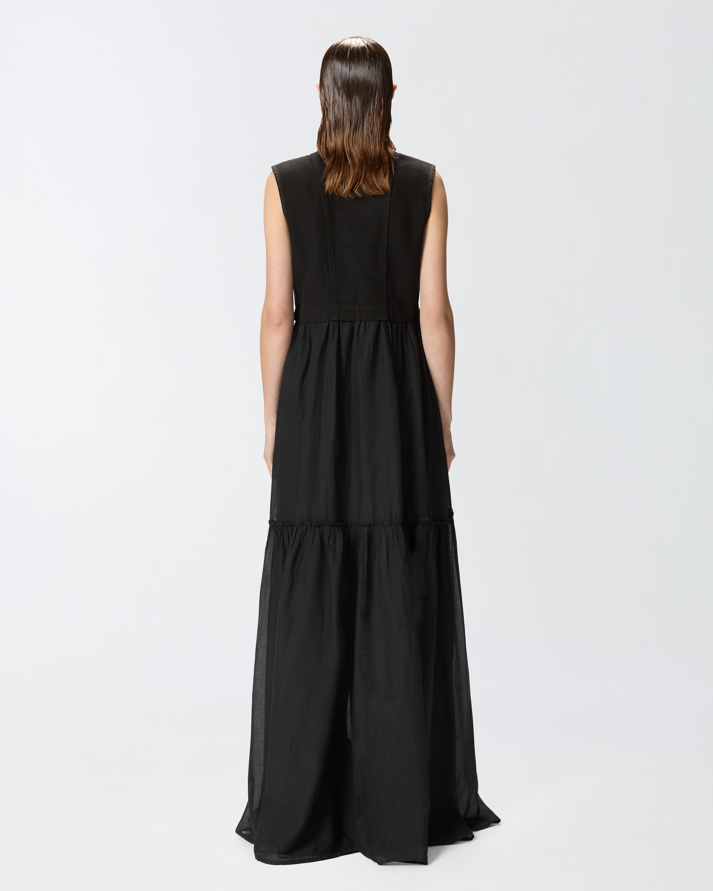 LONG COTTON DRESS WITH UTILITY-STYLE VEST - 4