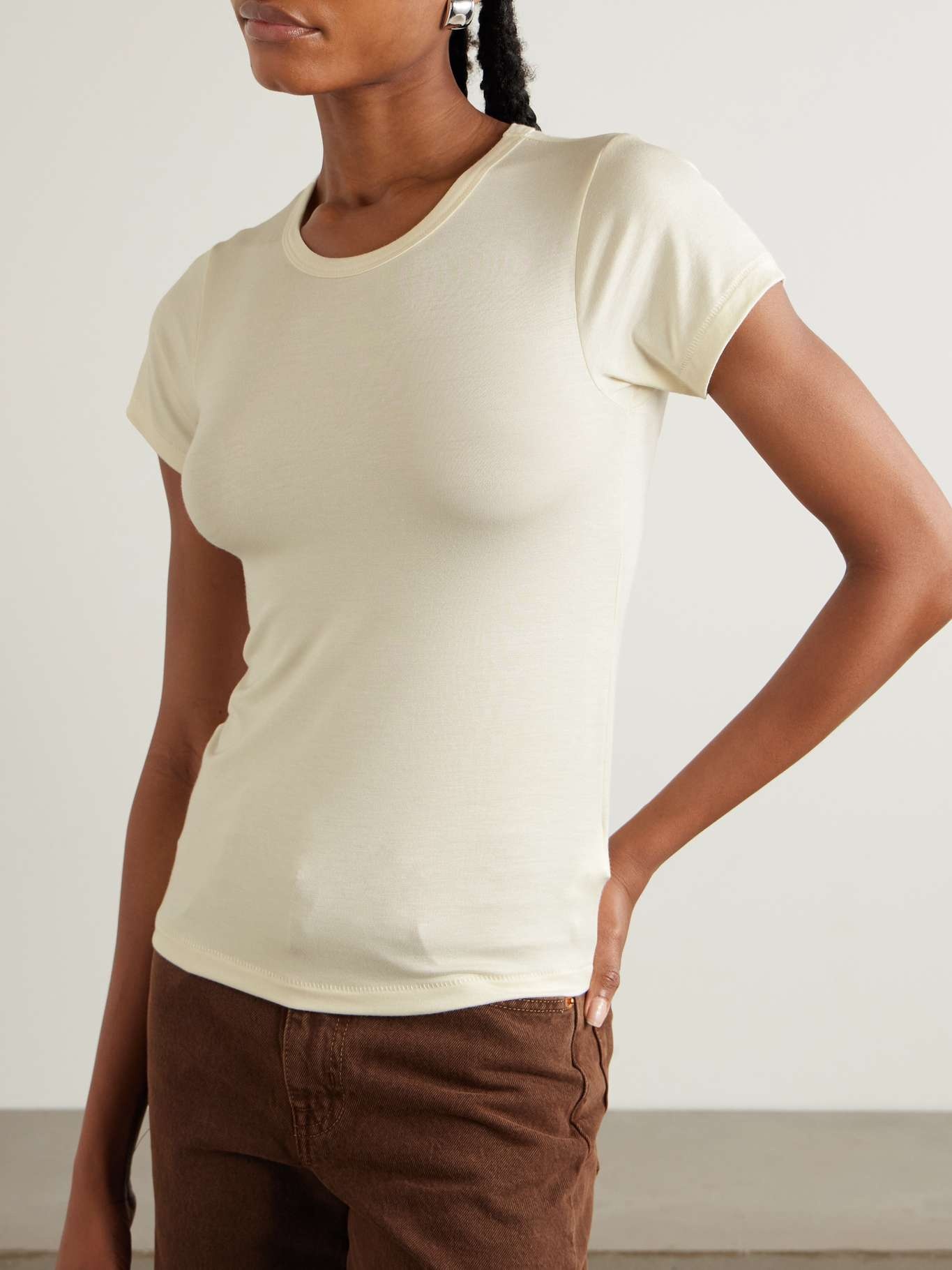 Stretch-modal jersey T-shirt Cream - 3