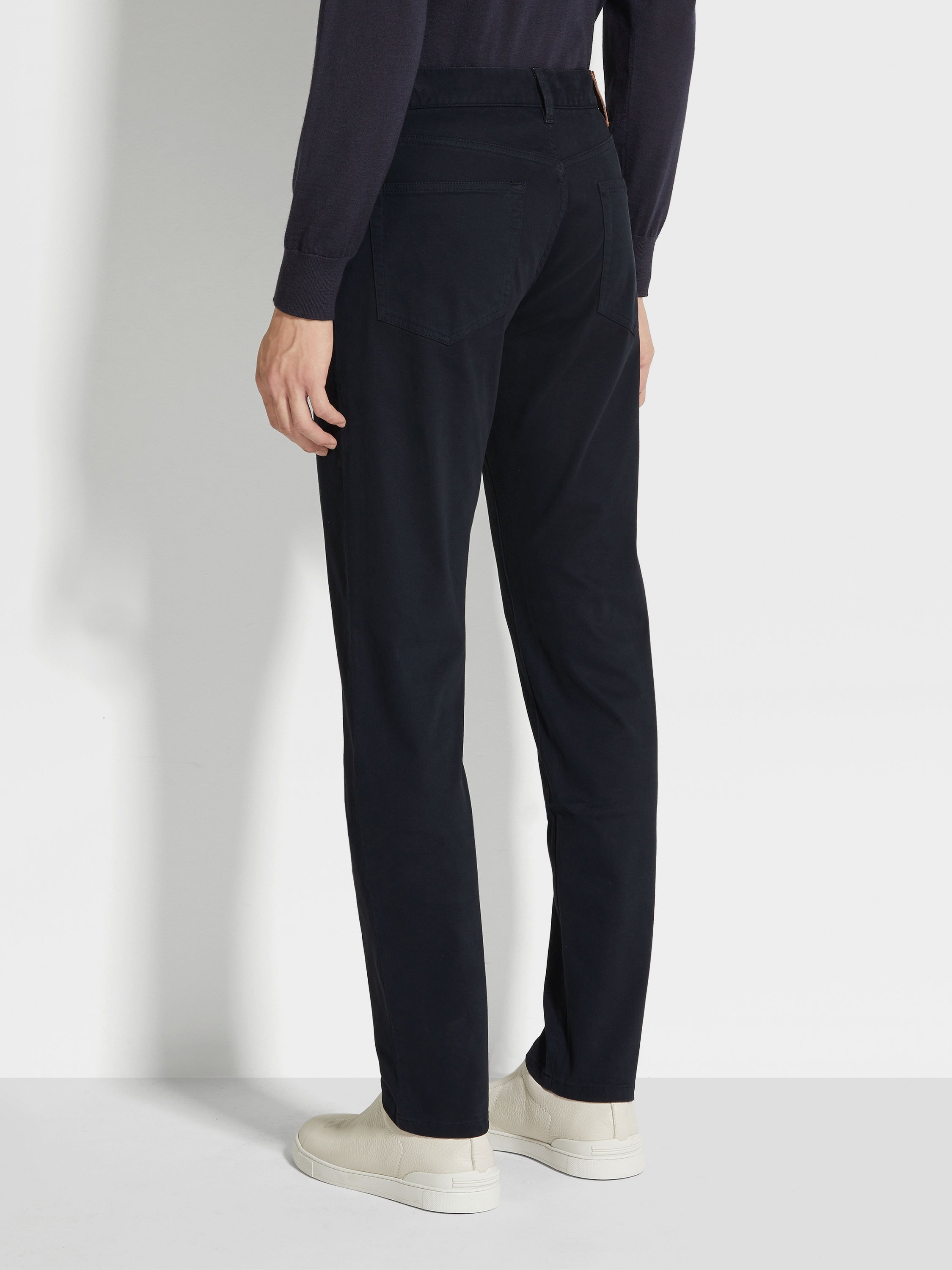NAVY BLUE STRETCH COTTON ROCCIA JEANS - 5