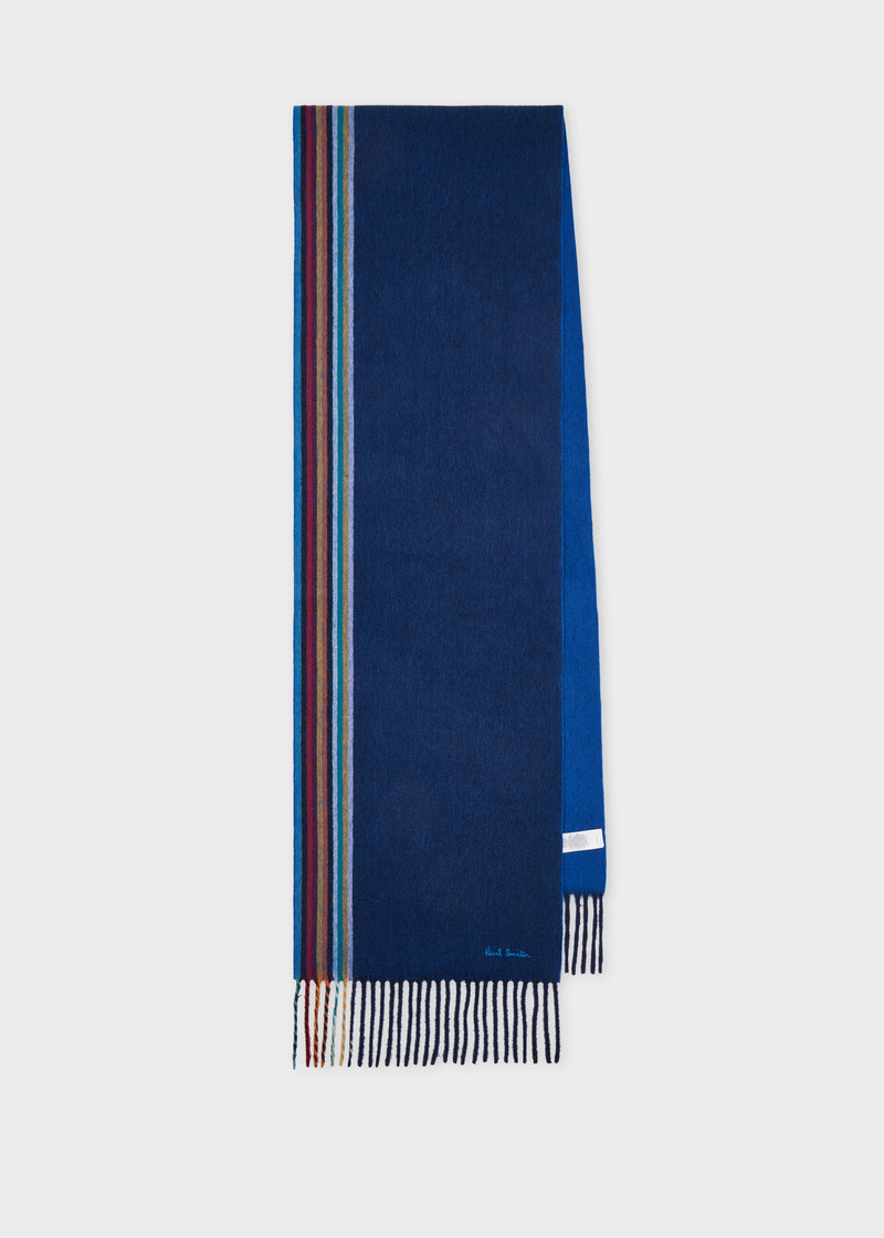 Navy 'Signature Stripe' Edge Cashmere Scarf 1