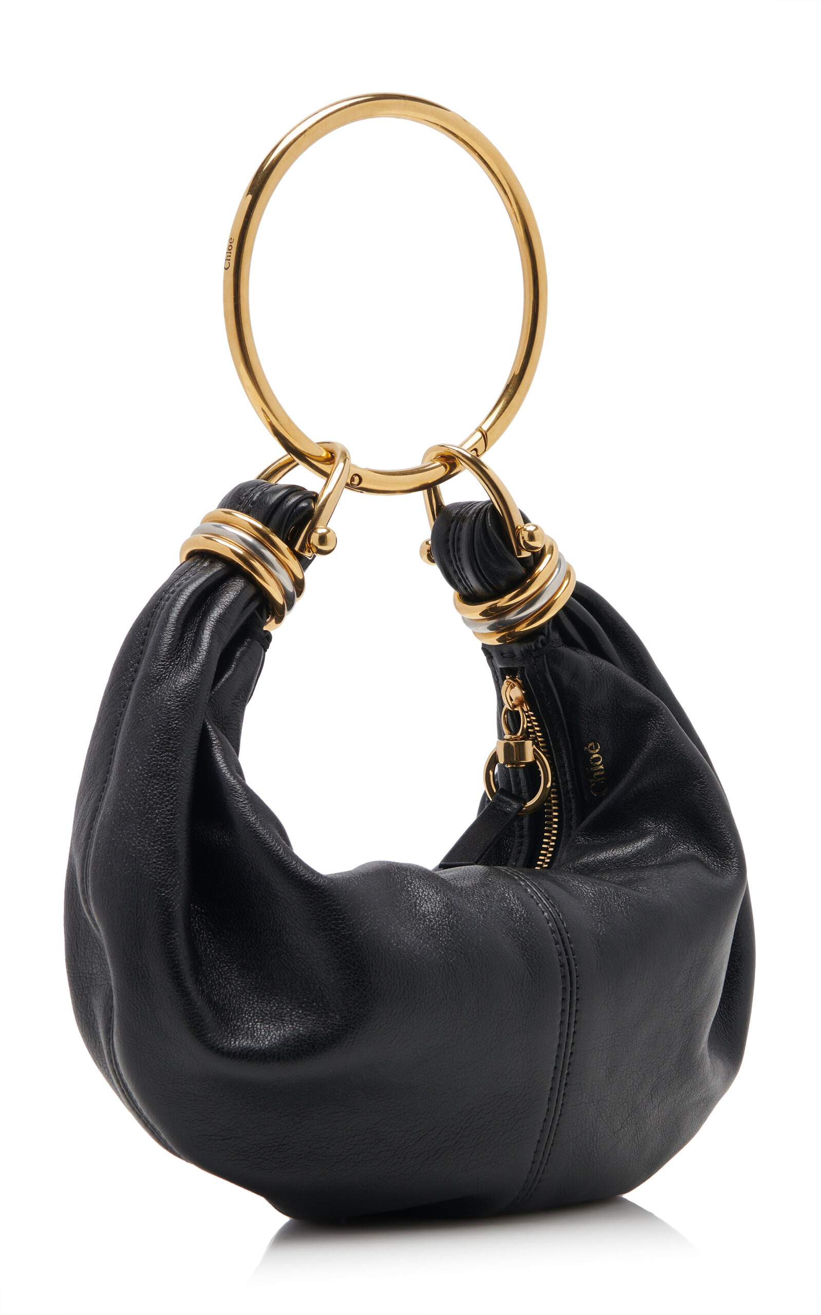 Bracelet-Handle Leather Shoulder Bag black - 3