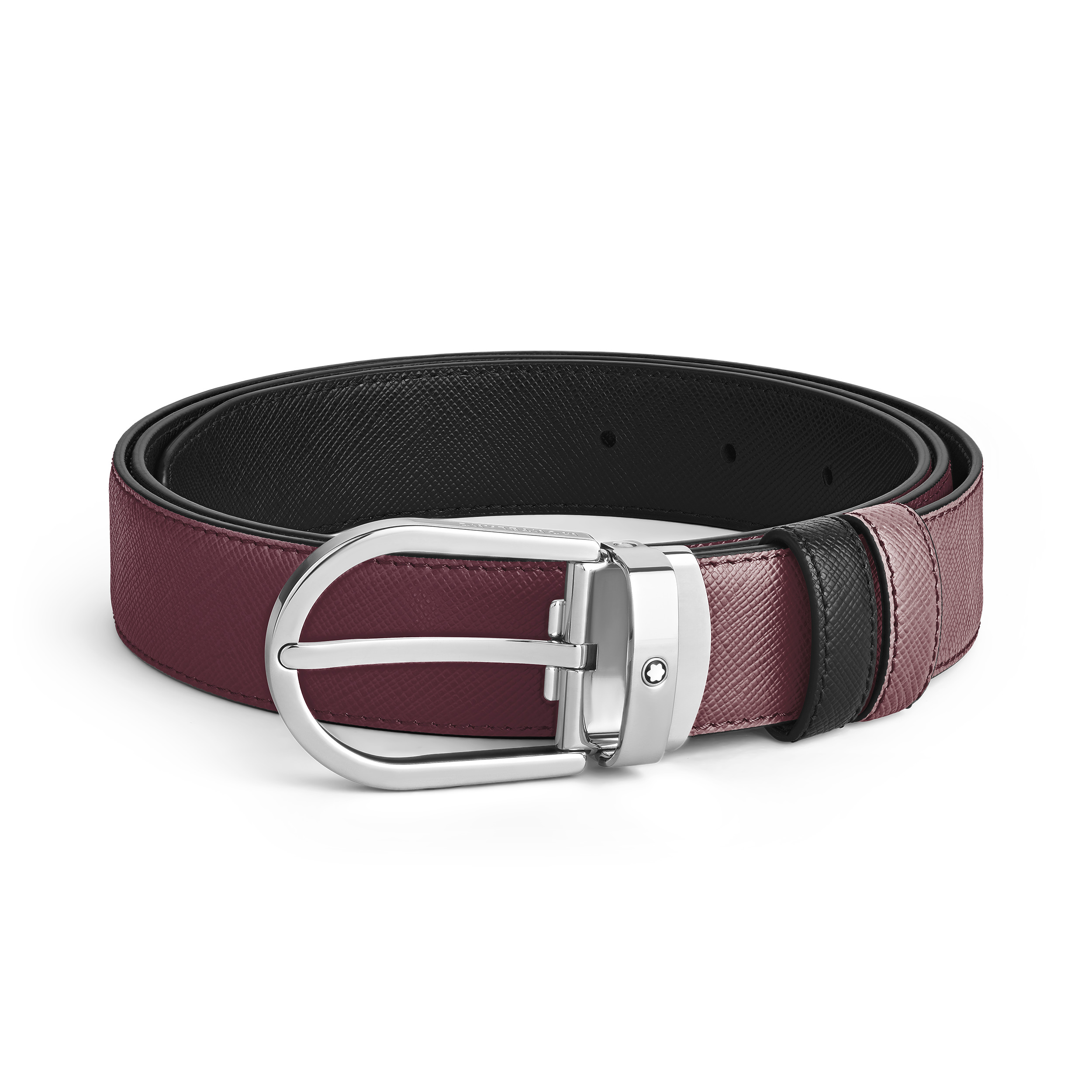 HORSESHOE BUCKLE CASSIS/BLACK 30MM REVERSIBLE LEATHER STRAP - 1