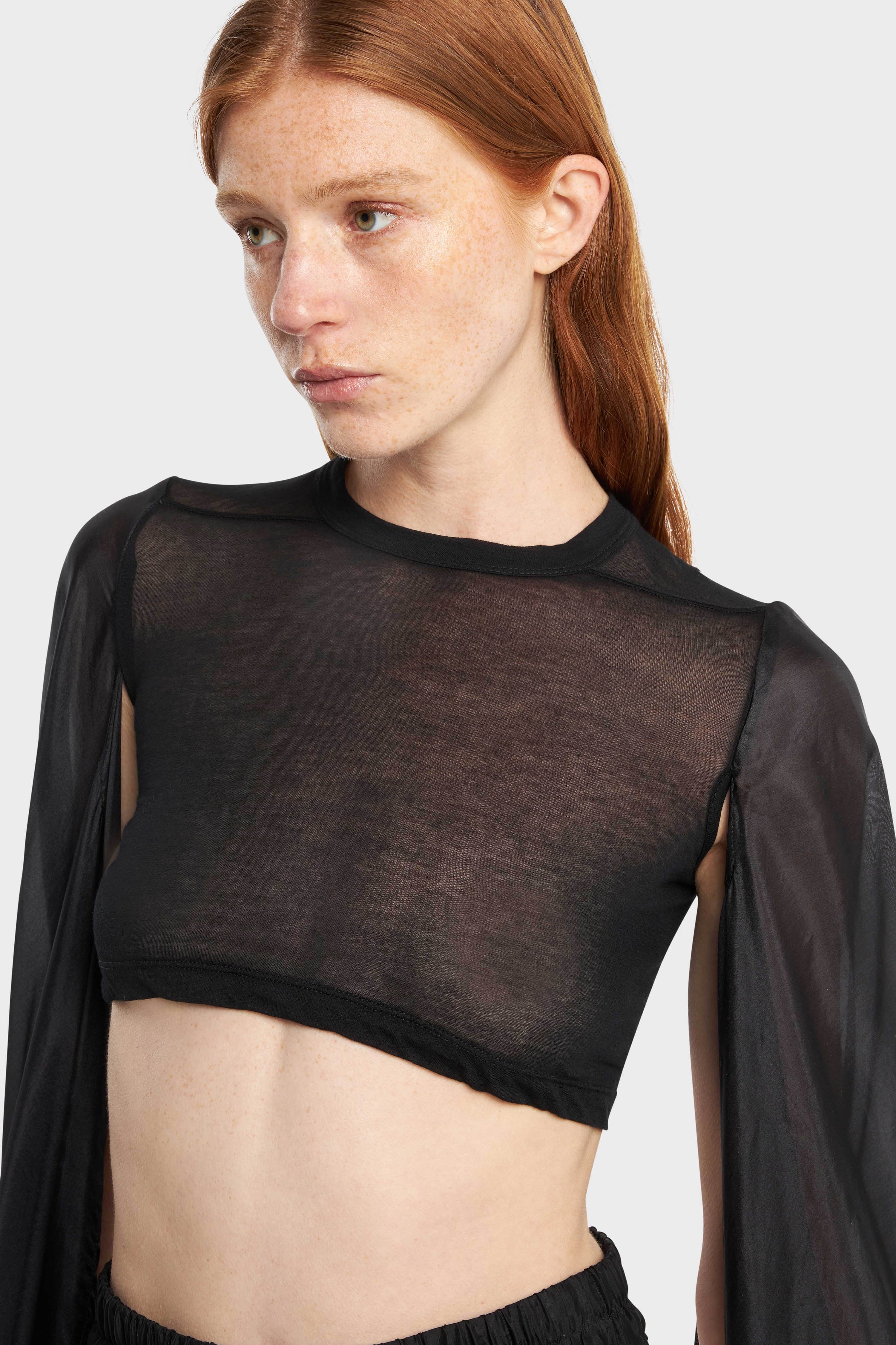 Tシャツ・カットソー RICK OWENS SS24 FLAG CROP TOP (RP01D2232 UCSH09) Rick Owens Flag Cropped Top | Black | FARFETCH