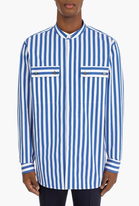 Oversized striped blue and white cotton shirt - 5
