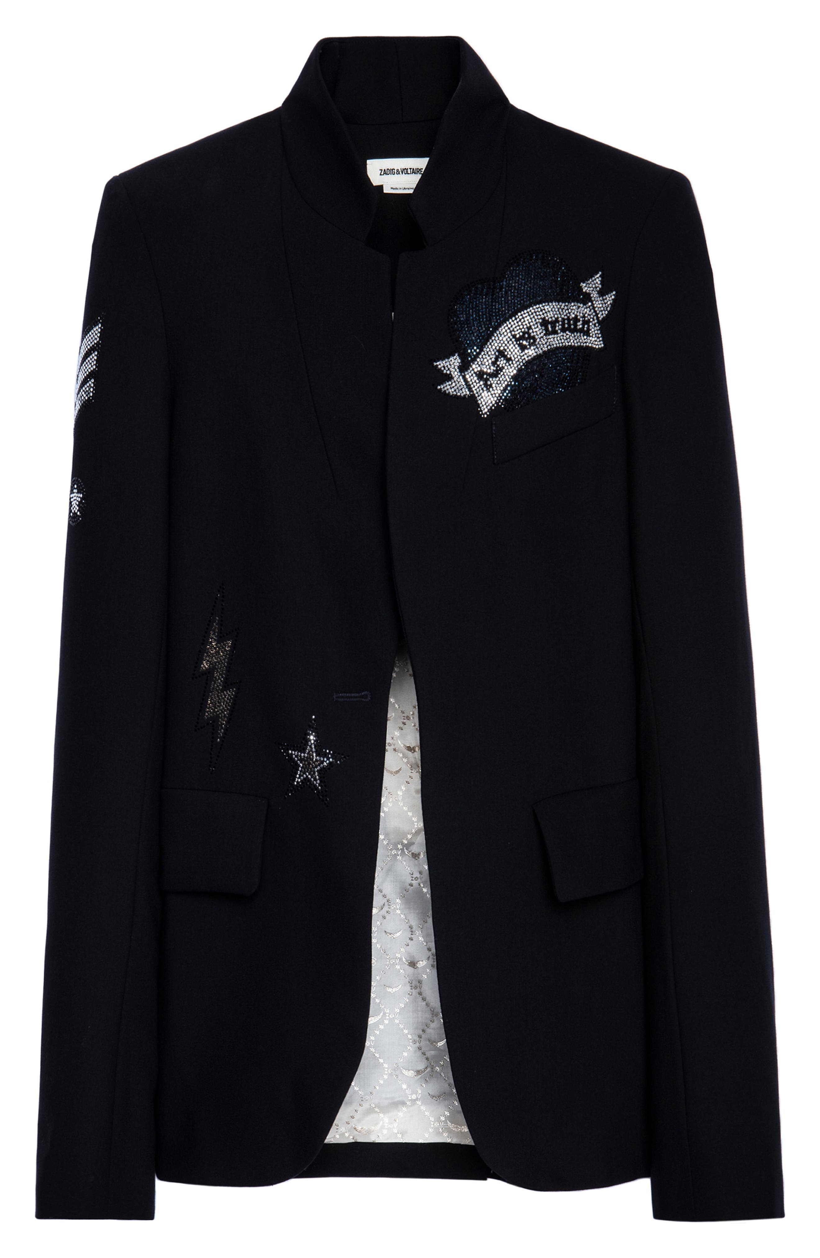 Zadig & Voltaire Very Bis Multistrass Open Front Blazer in Encre at Nordstrom - 4