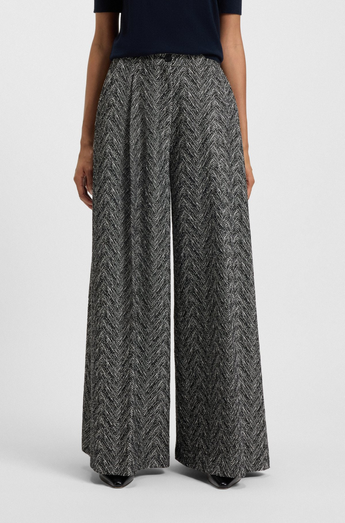 REGULAR-FIT WIDE-LEG TROUSERS IN HERRINGBONE TWEED - 2
