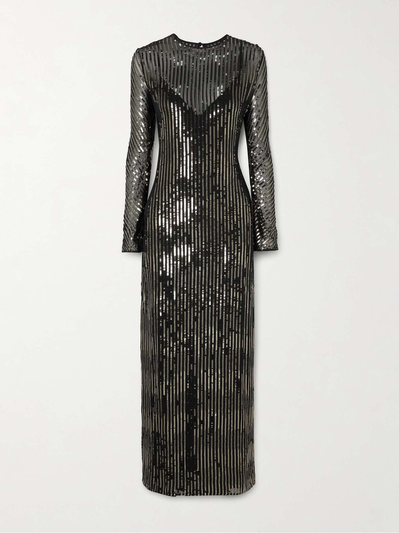 Actitud Nautica sequinned tulle maxi dress Black - 1