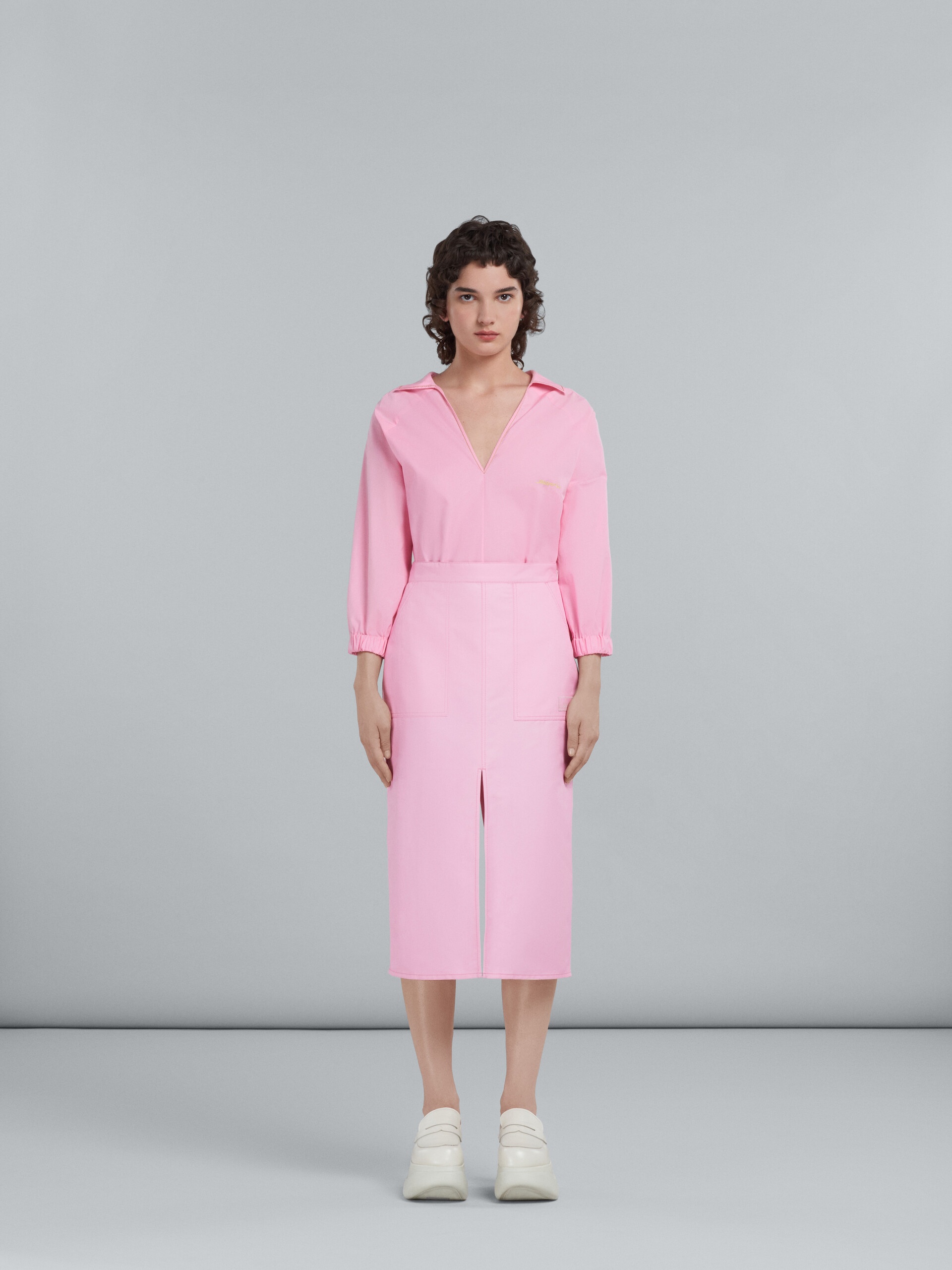 PINK SKIRT IN TECHNICAL COTTON-LINEN - 2